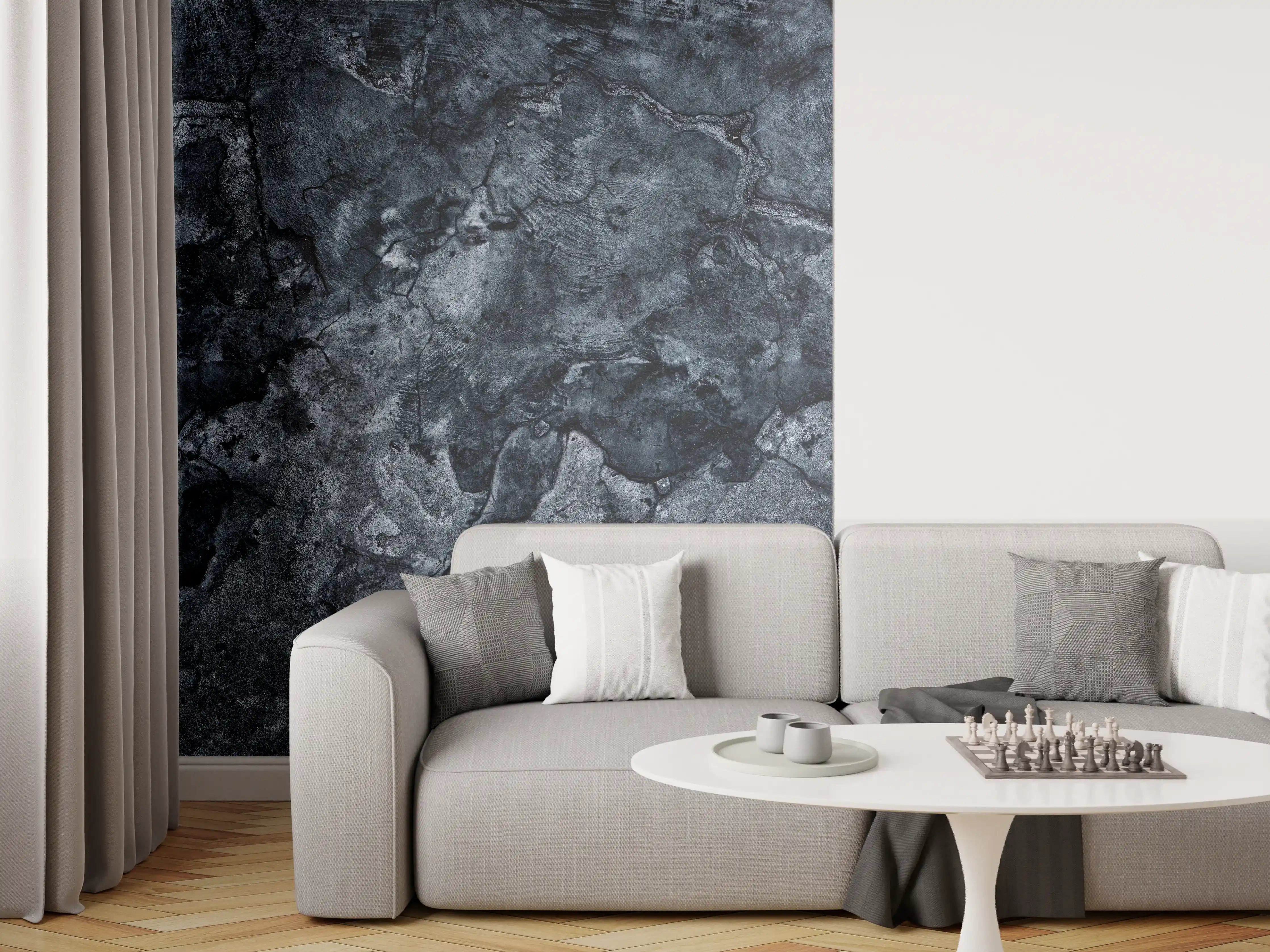 Wandverkleidung Wohnzimmer - Dunkelblaue beschädigte Betonwand
