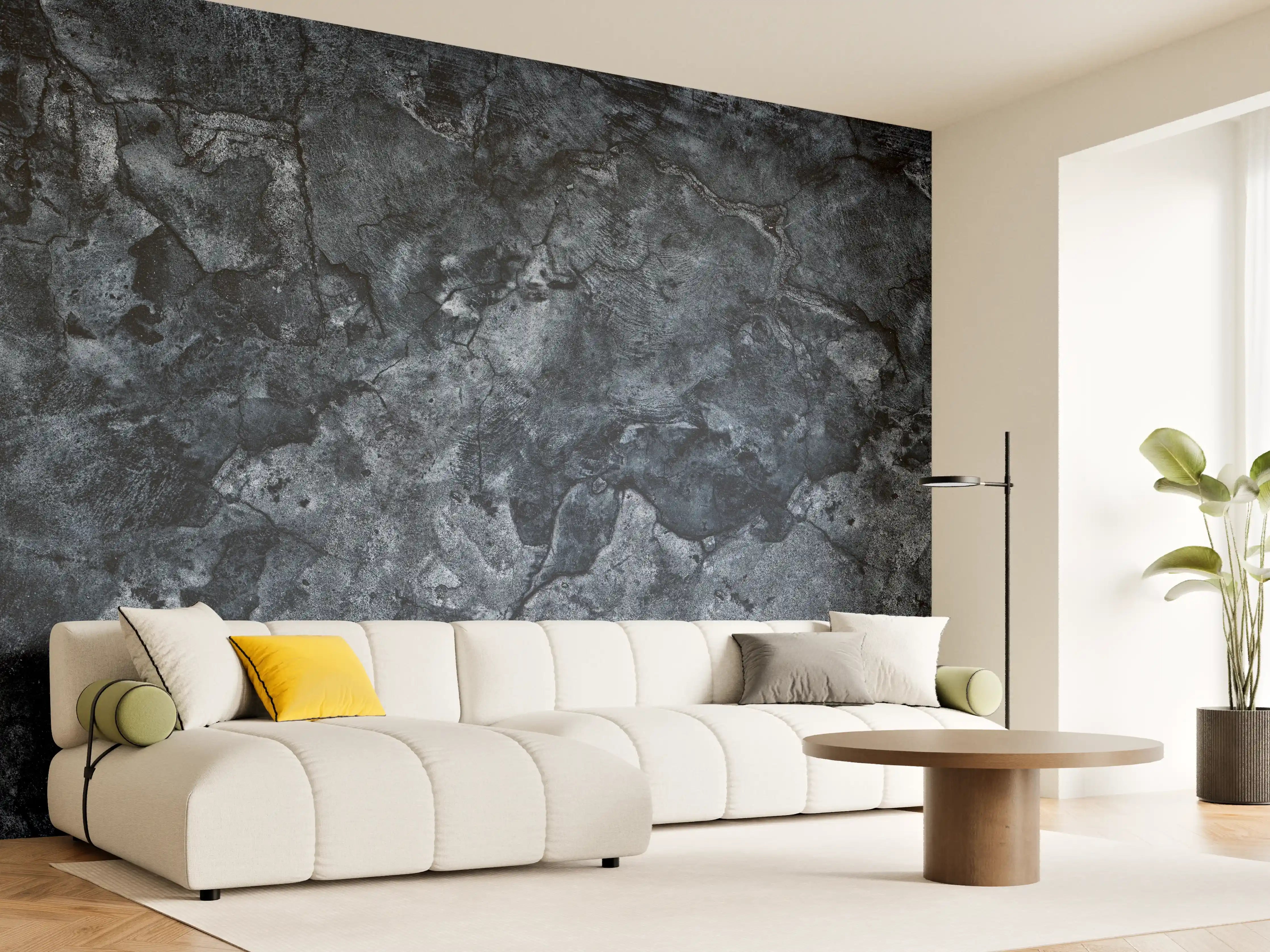 Wandverkleidung Wohnzimmer - Dunkelblaue beschädigte Betonwand