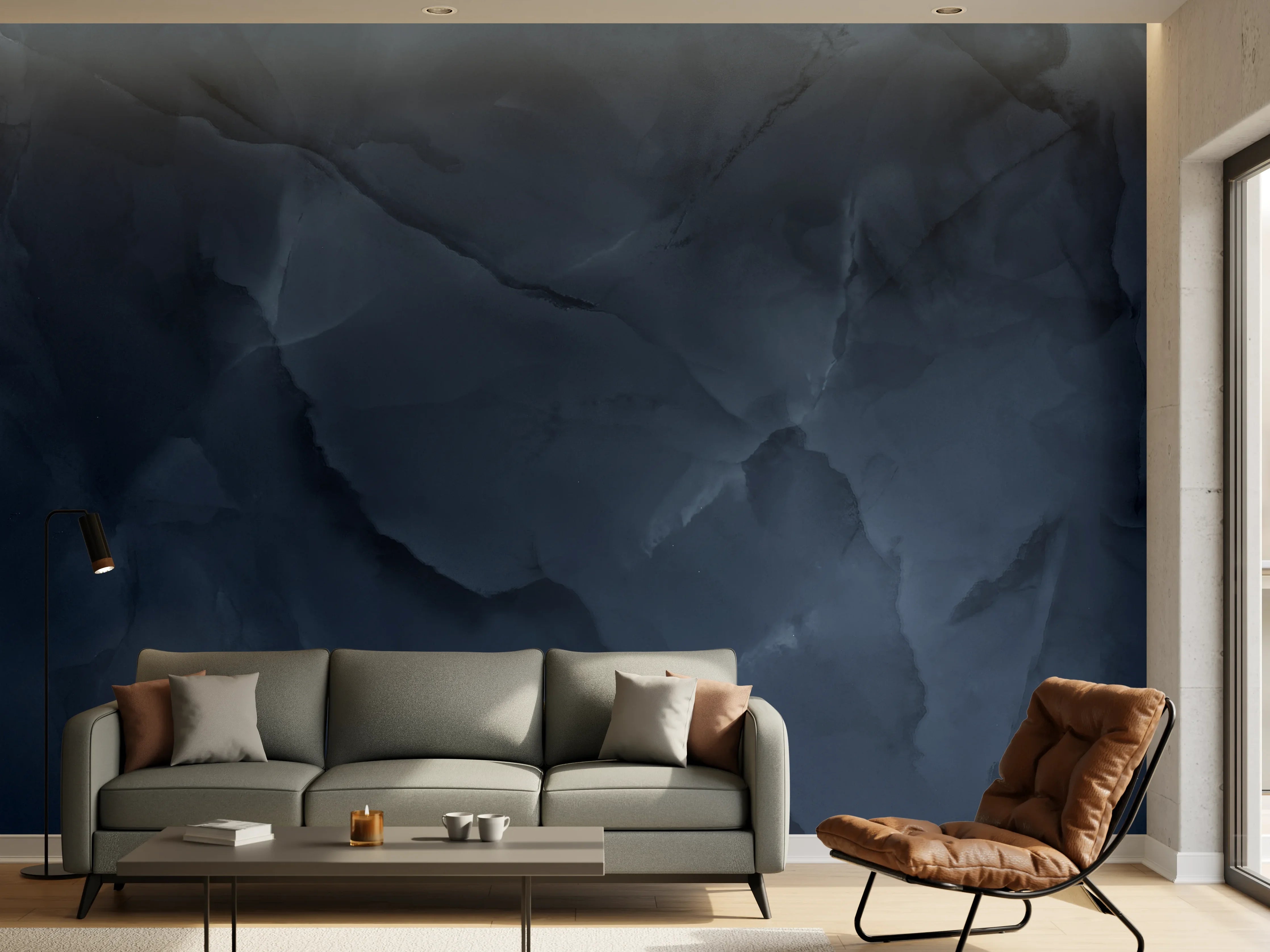 Wandverkleidung Wohnzimmer - Dunkelblauer Onyx-Marmor