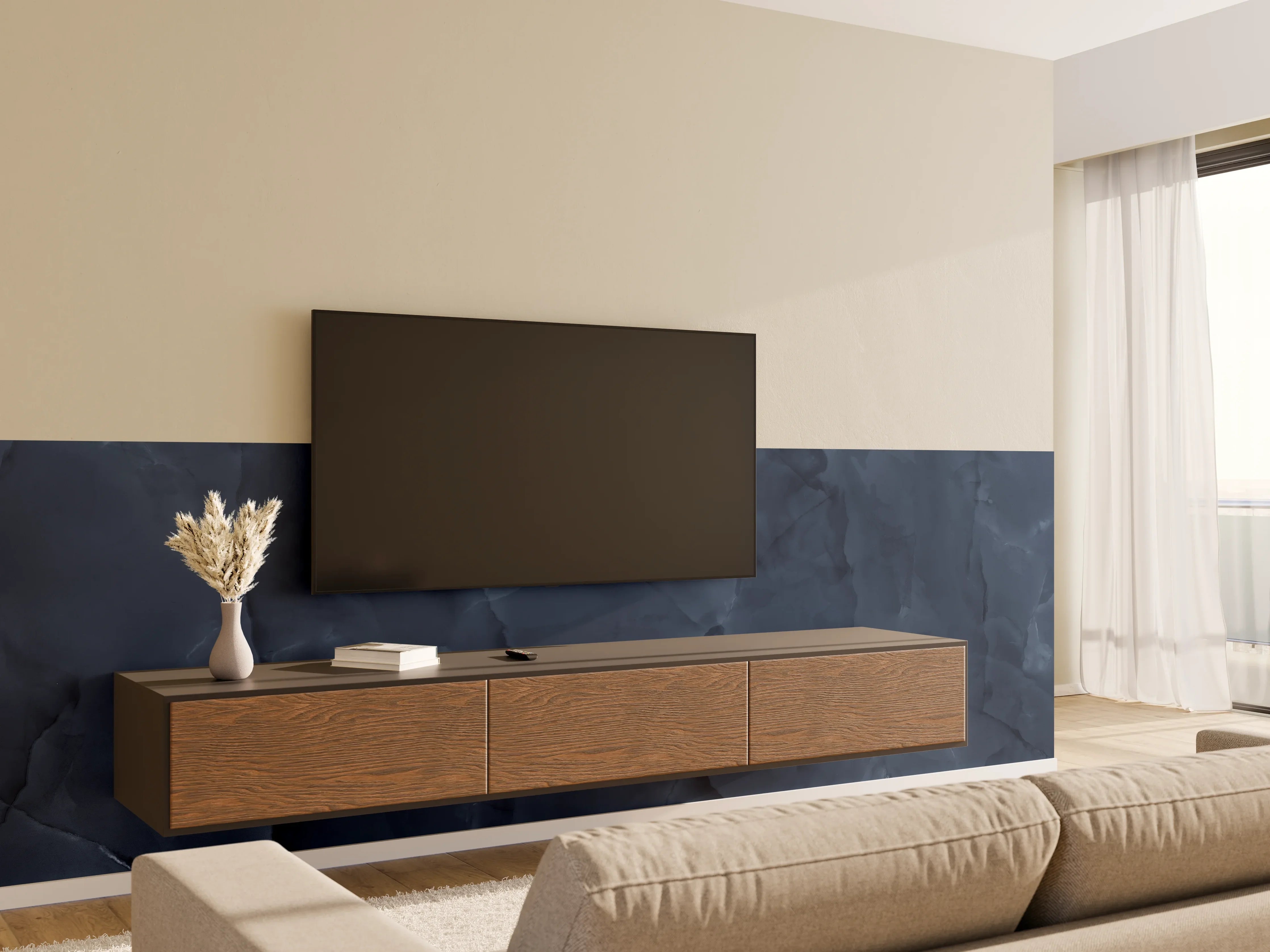Wandverkleidung Wohnzimmer - Dunkelblauer Onyx-Marmor