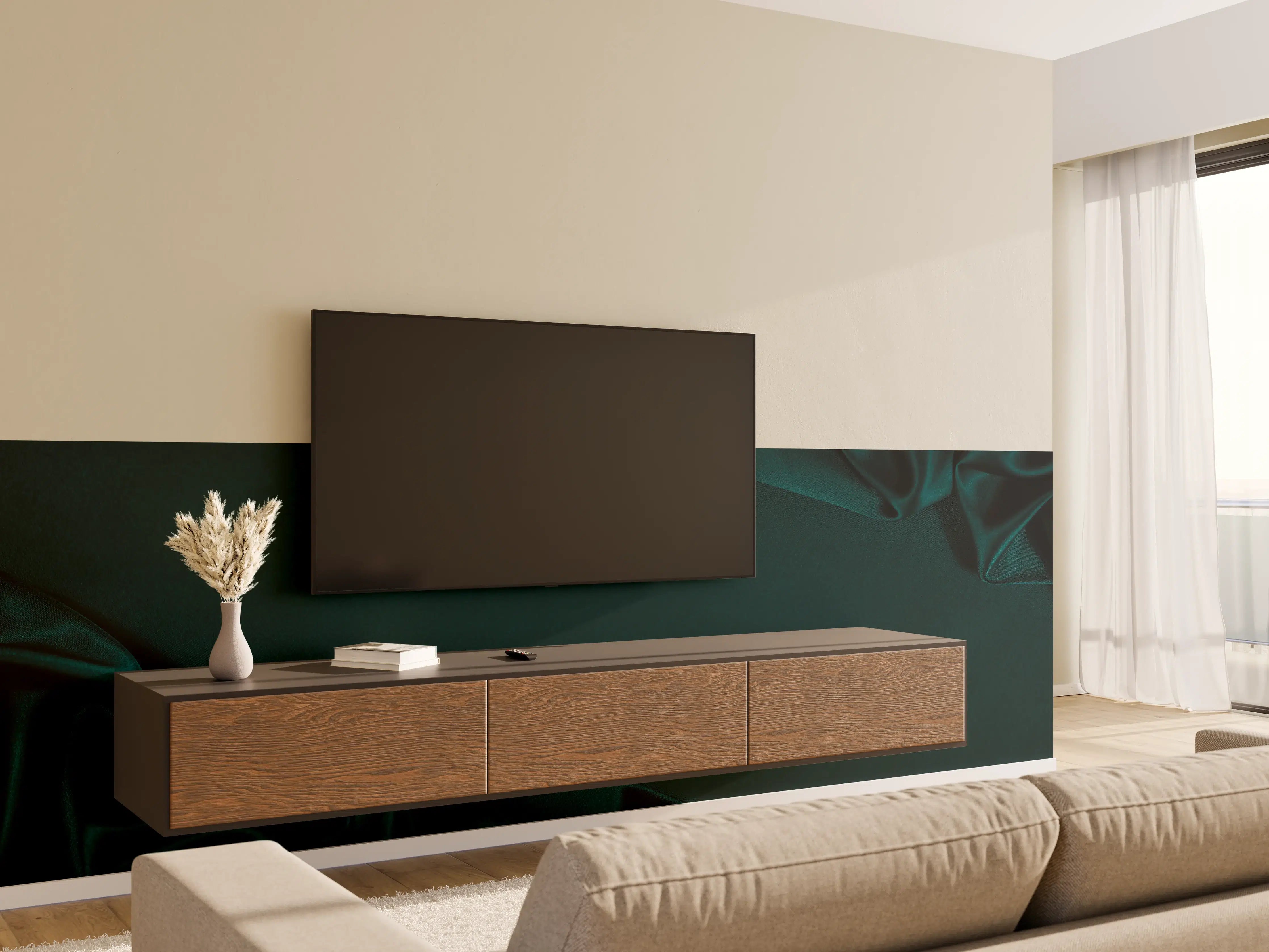 Wandverkleidung Wohnzimmer - Dunkelblauer Seidensatin Luxus