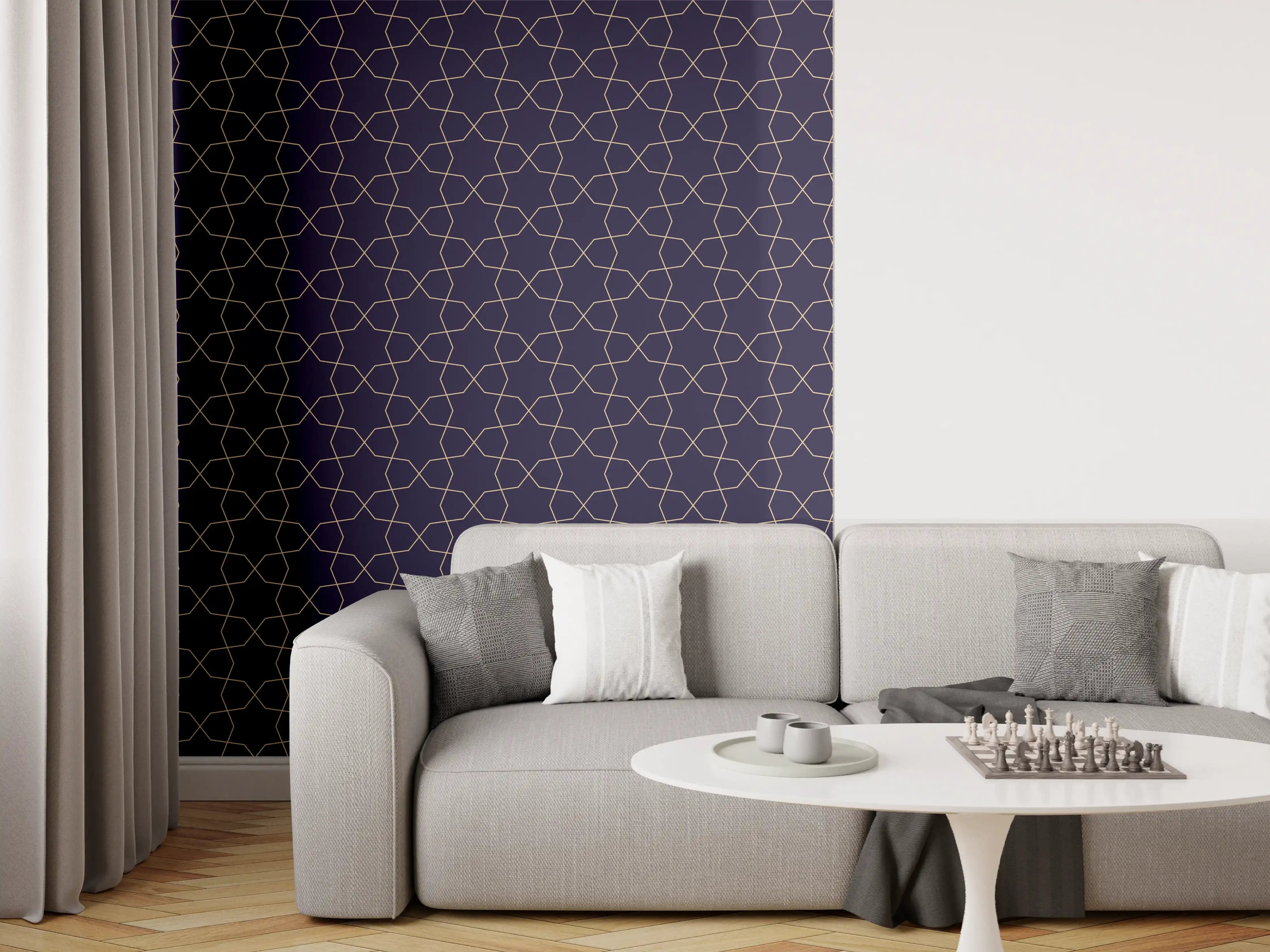 Wandverkleidung Wohnzimmer - Dunkelblaues Geometrisches Muster