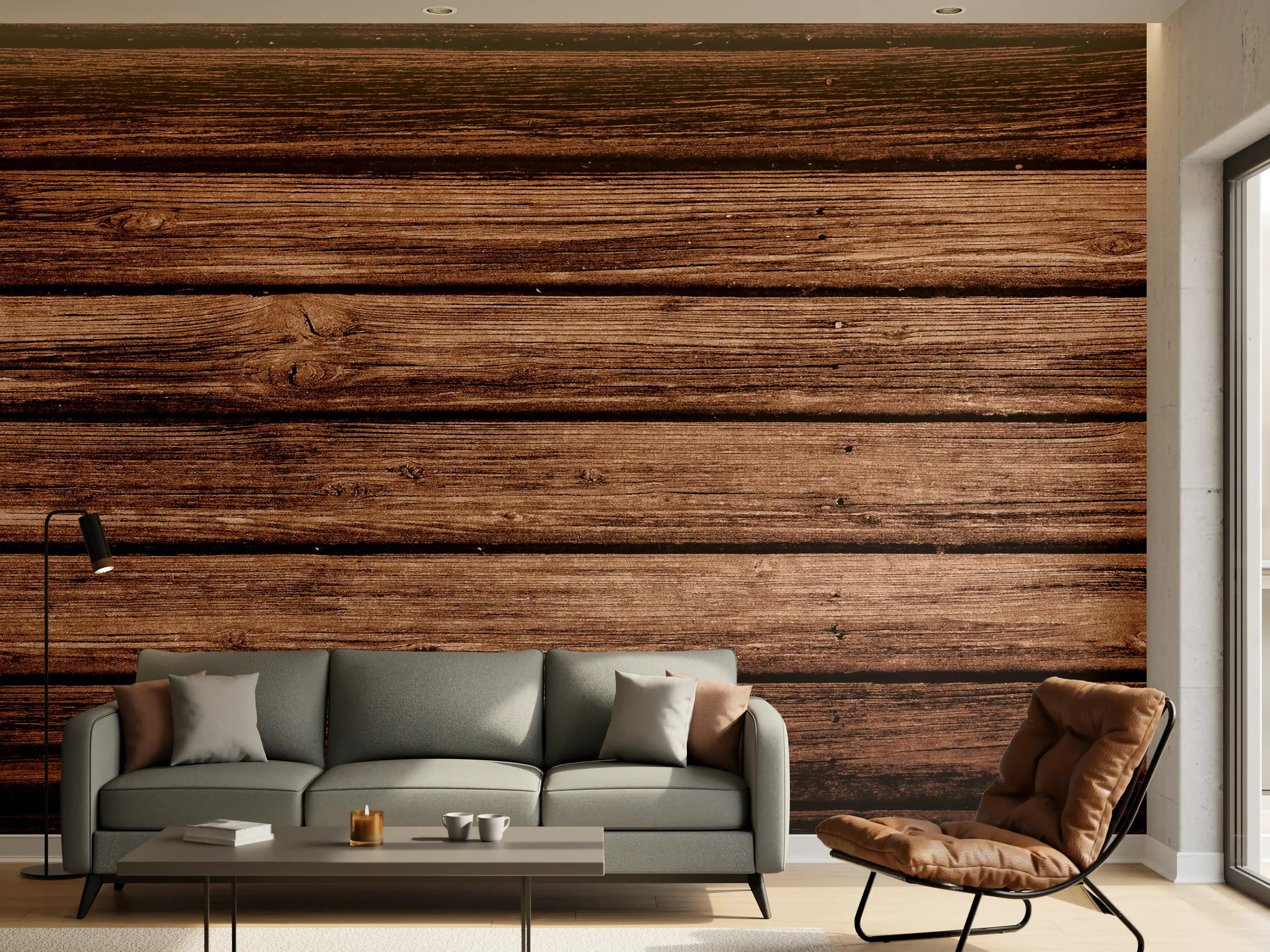 Wandverkleidung Wohnzimmer - Dunkelbraun-rustikale Holzplanken