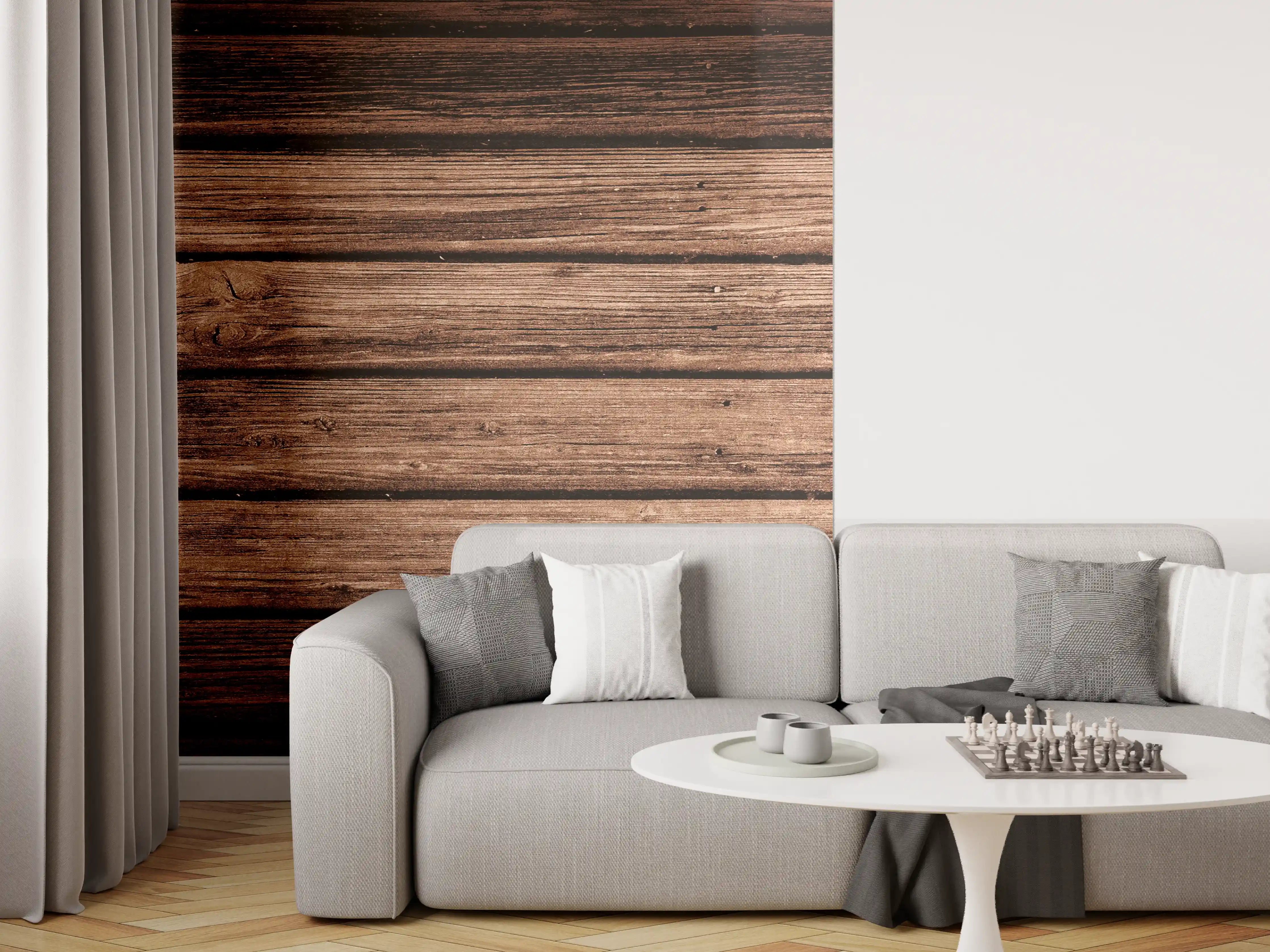 Wandverkleidung Wohnzimmer - Dunkelbraun-rustikale Holzplanken