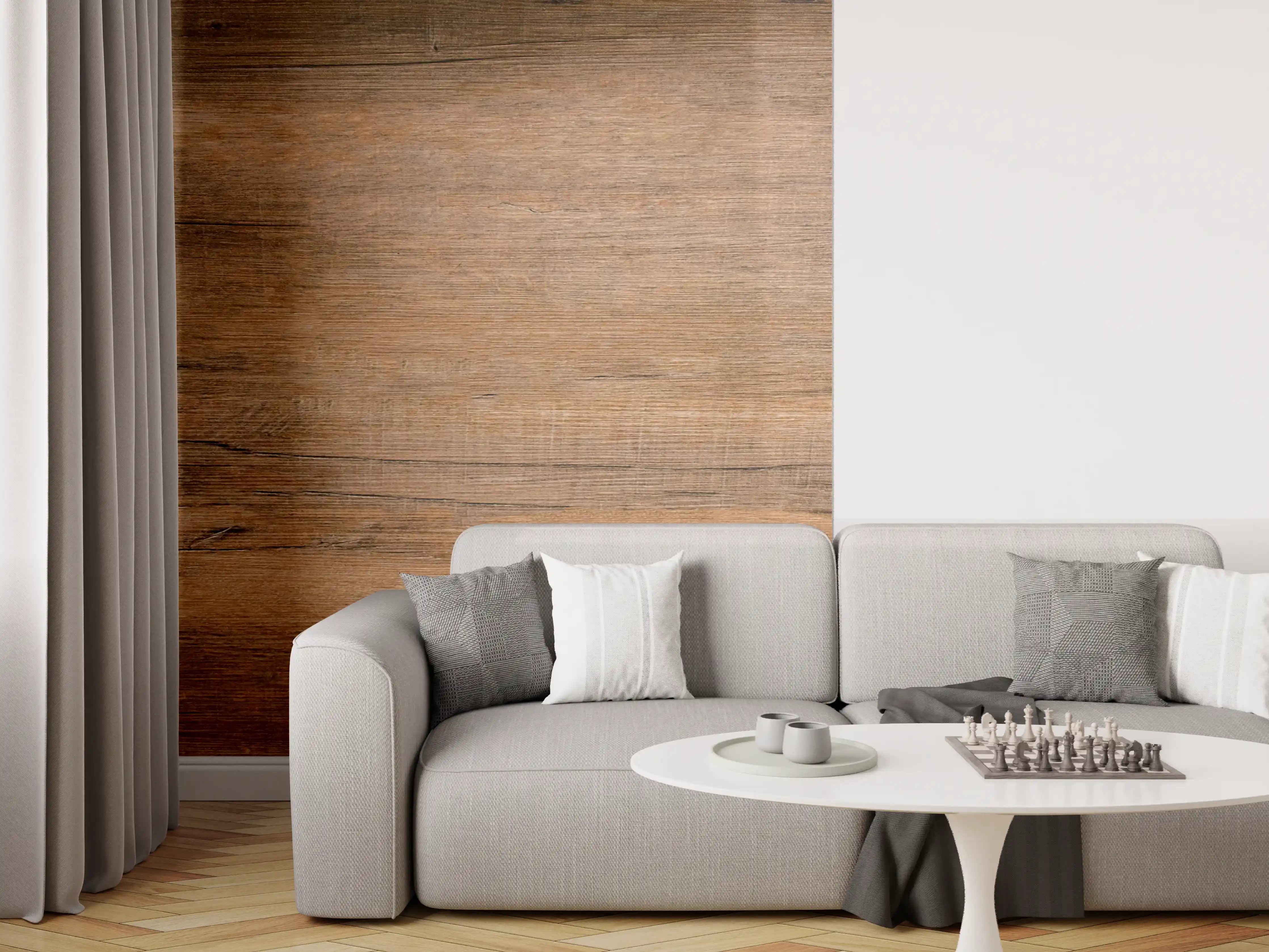 Wandverkleidung Wohnzimmer - Dunkelbraune Holzplatte