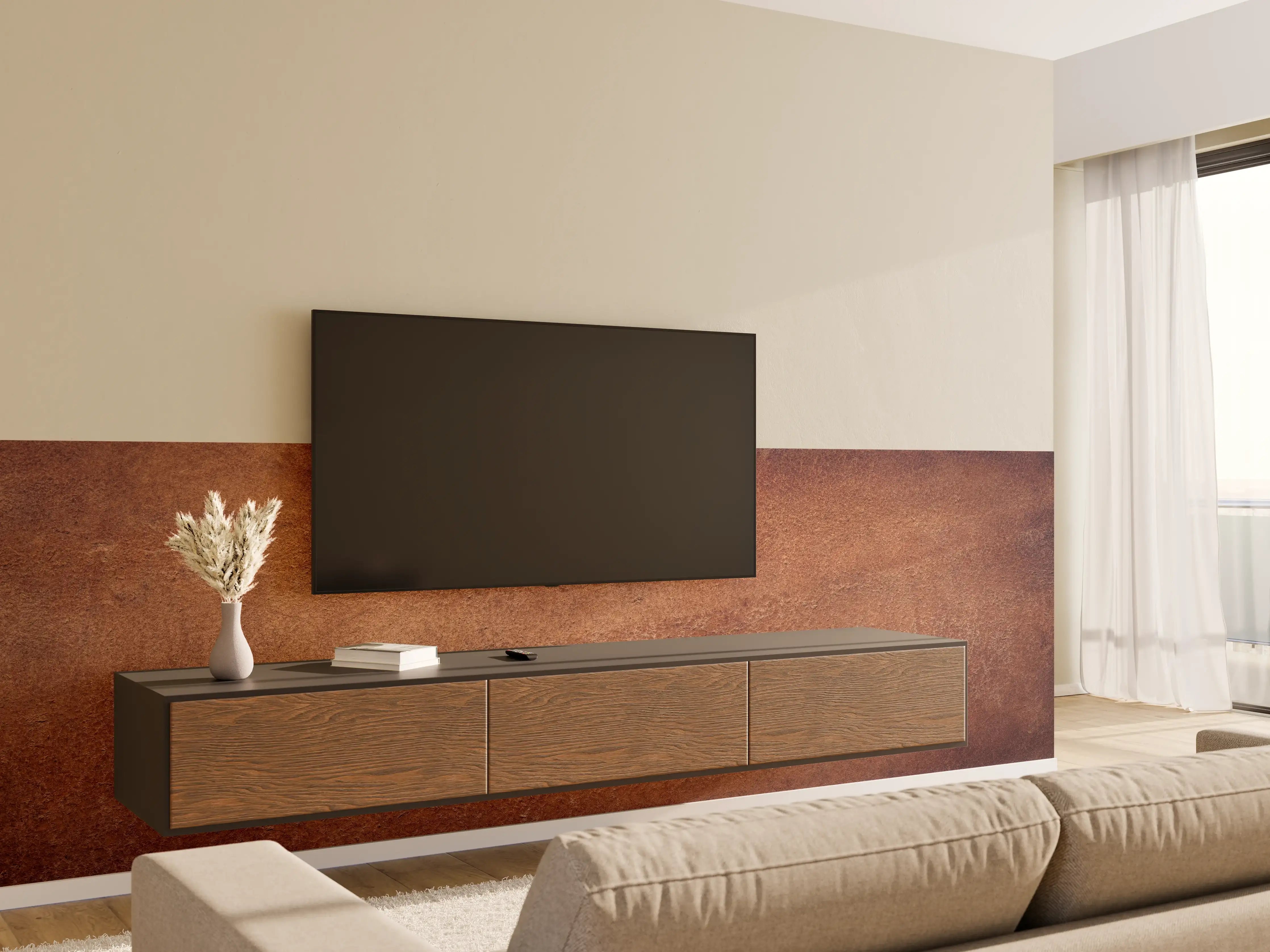 Wandverkleidung Wohnzimmer - Dunkelbraune Ledertextur