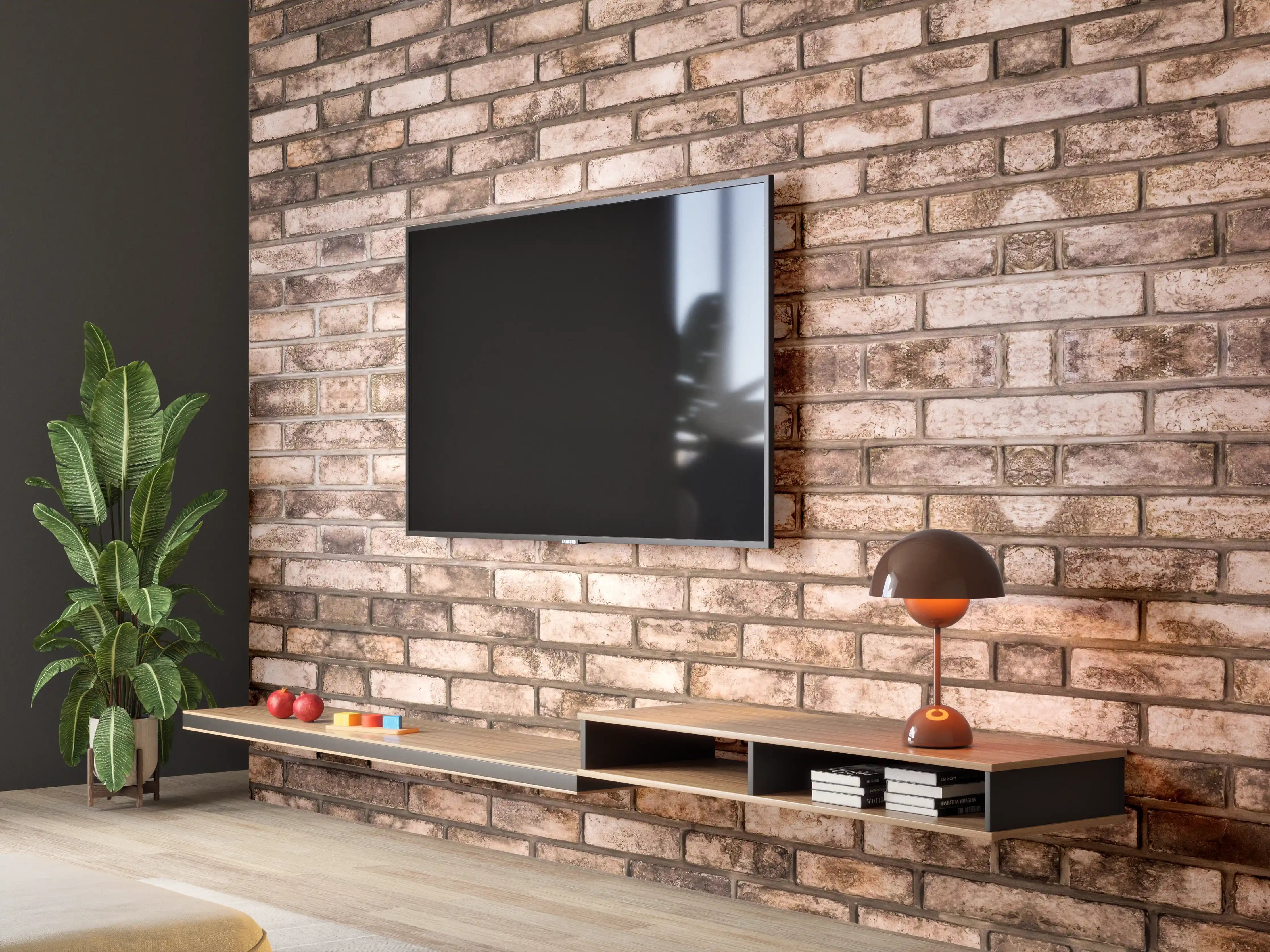 Wandverkleidung Wohnzimmer - Dunkelbraune Steinmauer