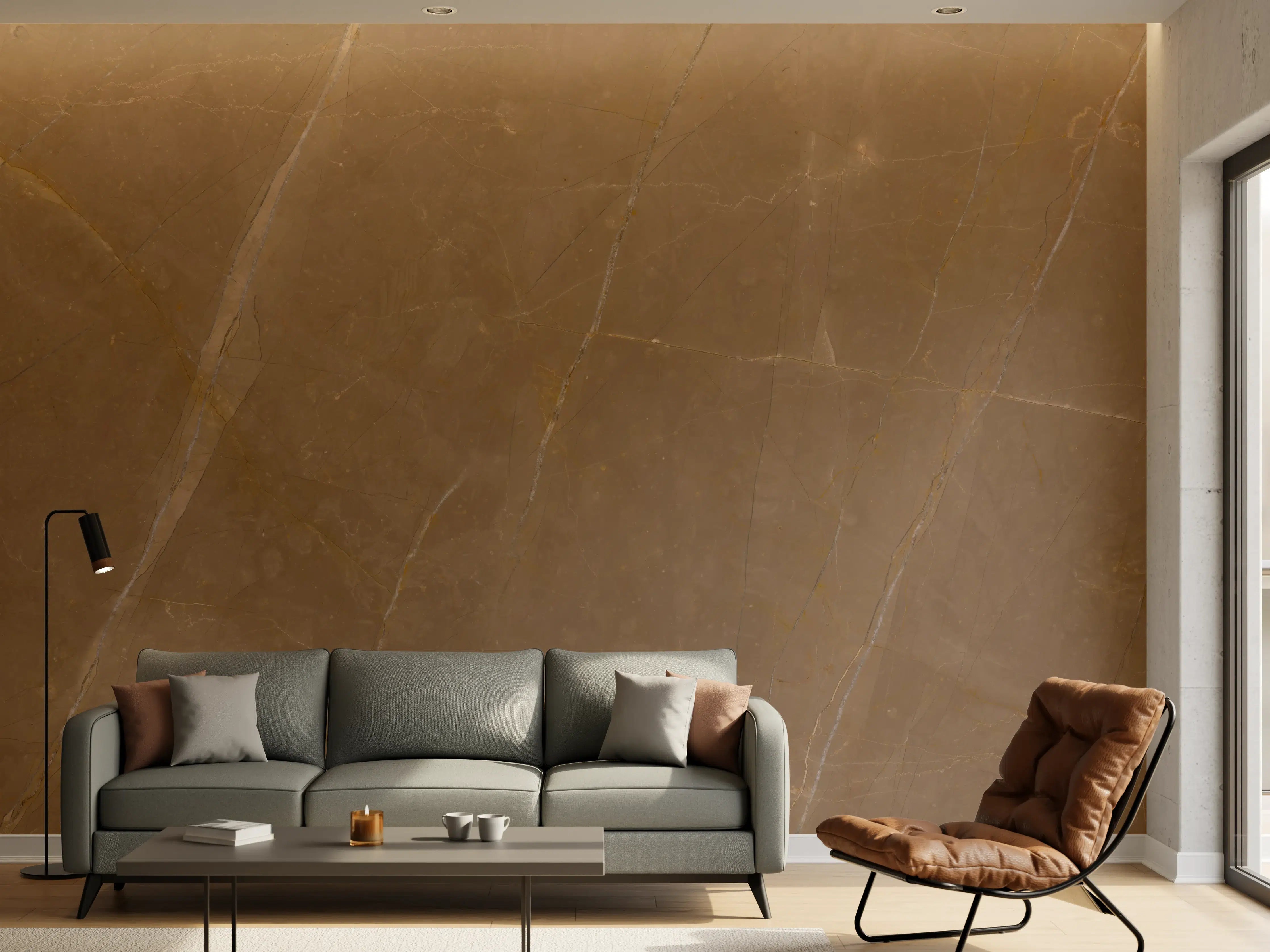 Wandverkleidung Wohnzimmer - Dunkelbrauner Marmor