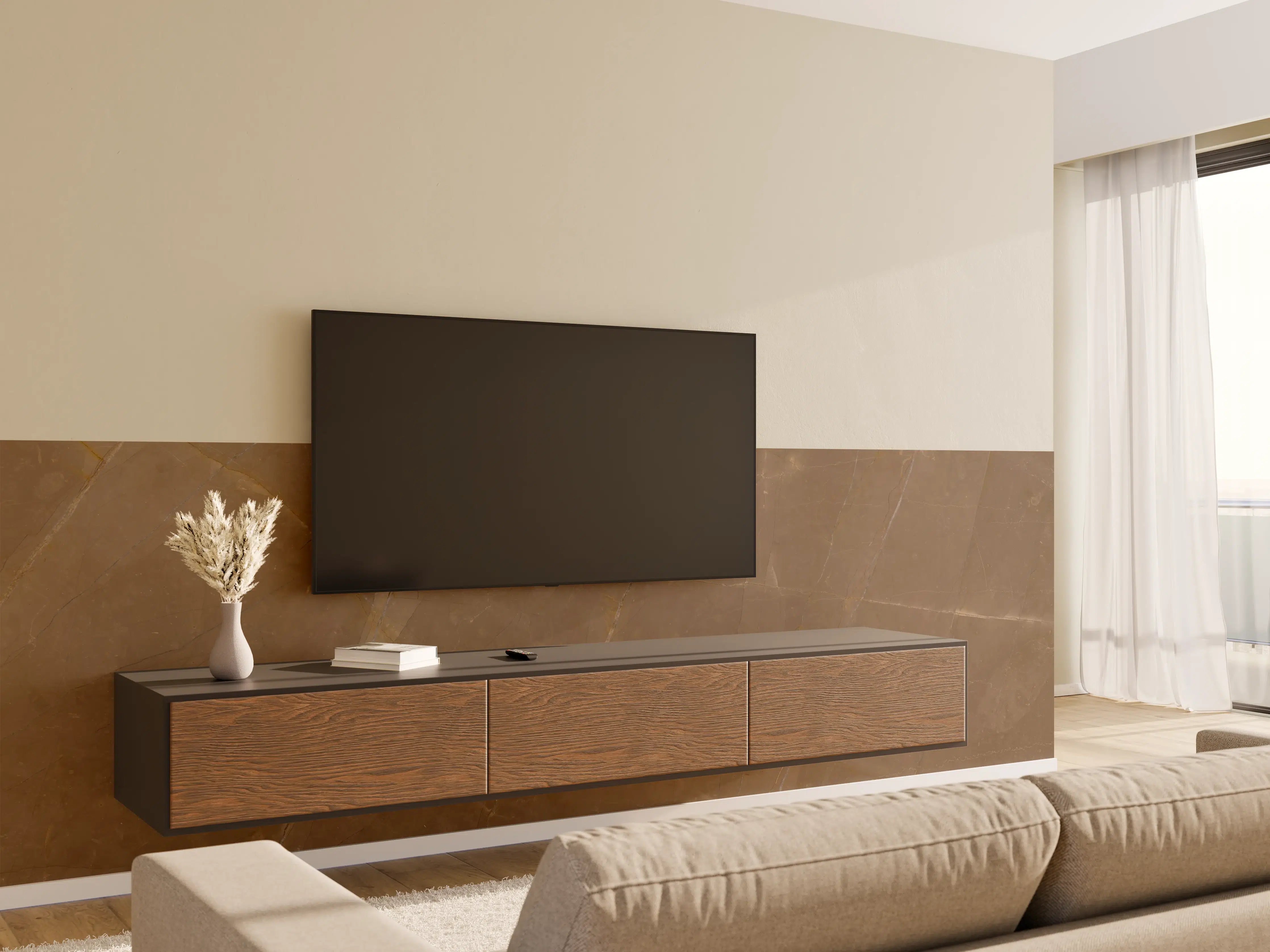 Wandverkleidung Wohnzimmer - Dunkelbrauner Marmor