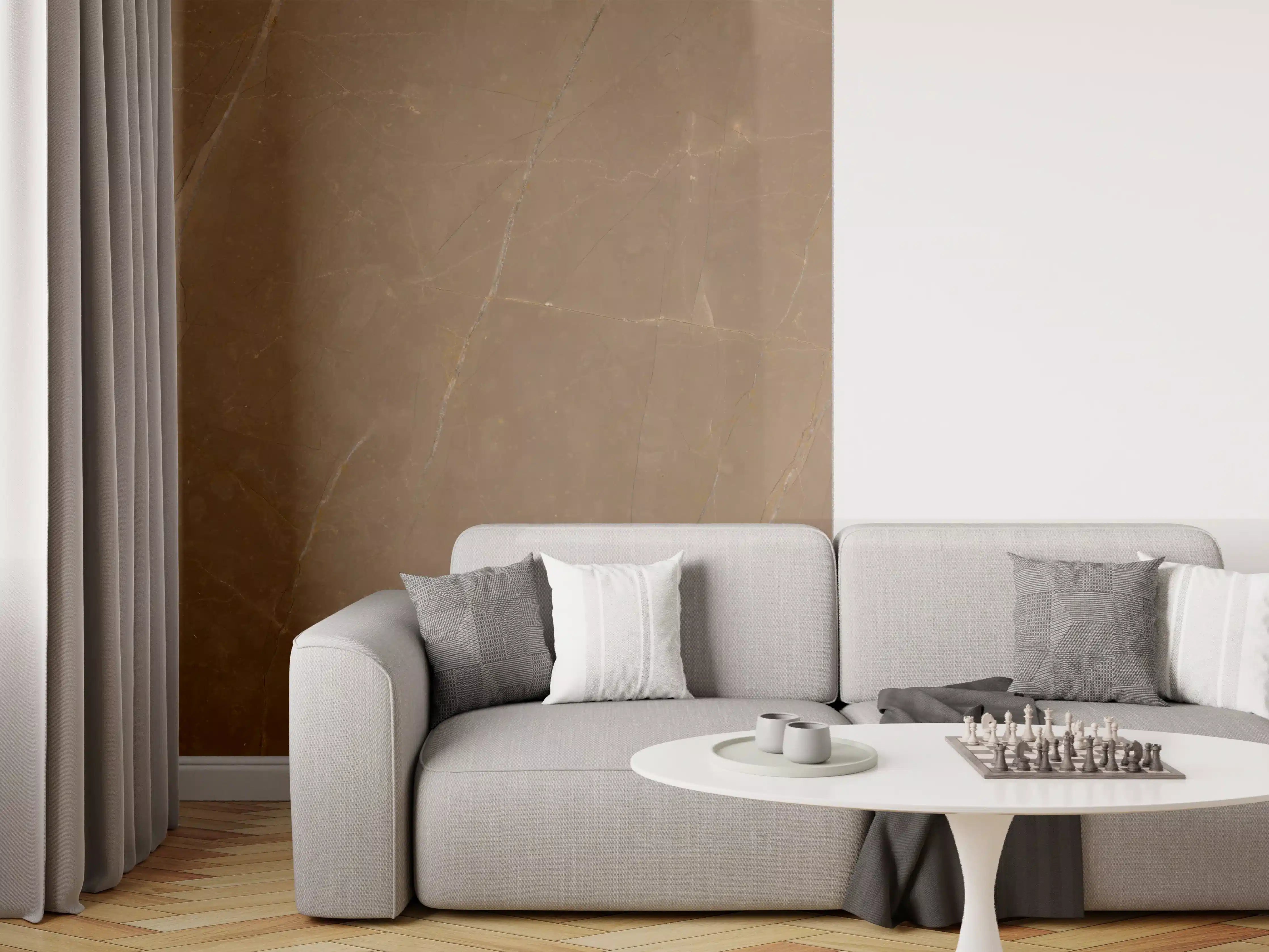 Wandverkleidung Wohnzimmer - Dunkelbrauner Marmor