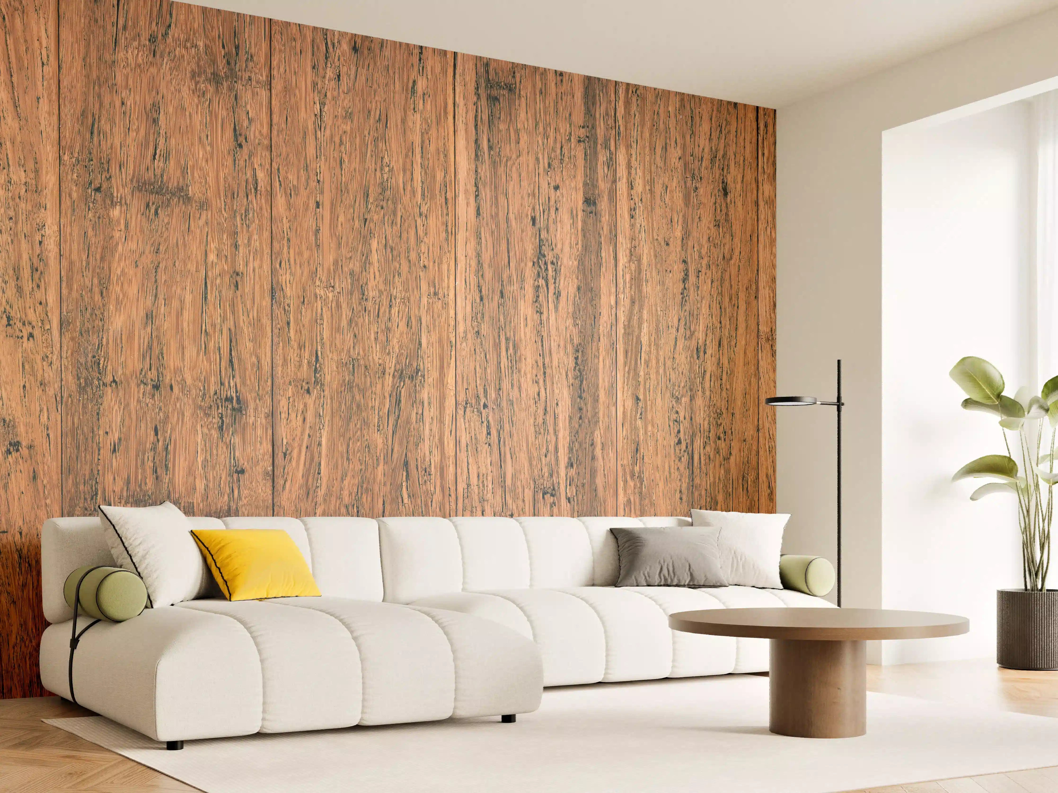 Wandverkleidung Wohnzimmer - Dunkelbraunes rustikales Holzbrett