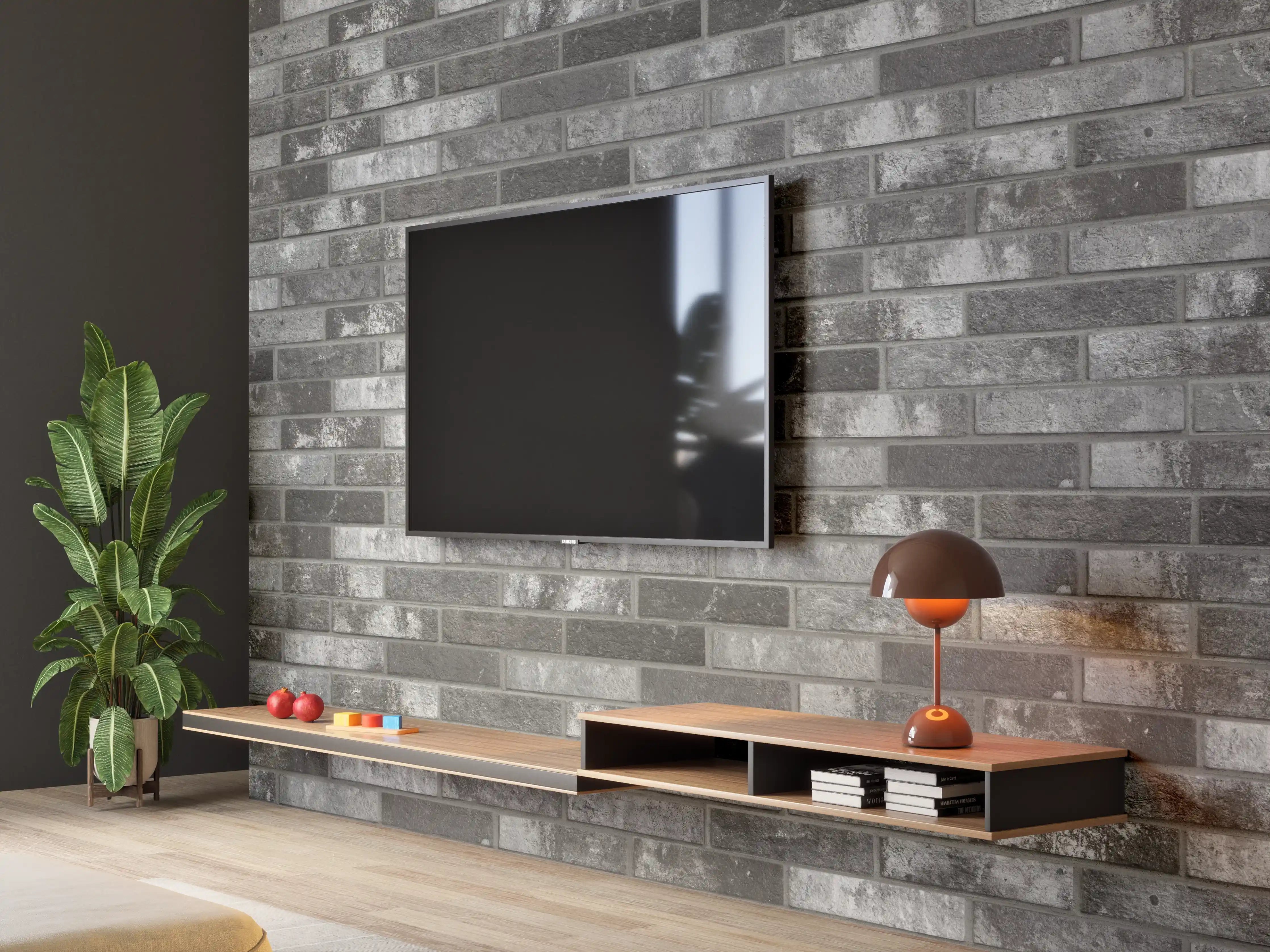 Wandverkleidung Wohnzimmer - Dunkelgraue Backsteinmauer