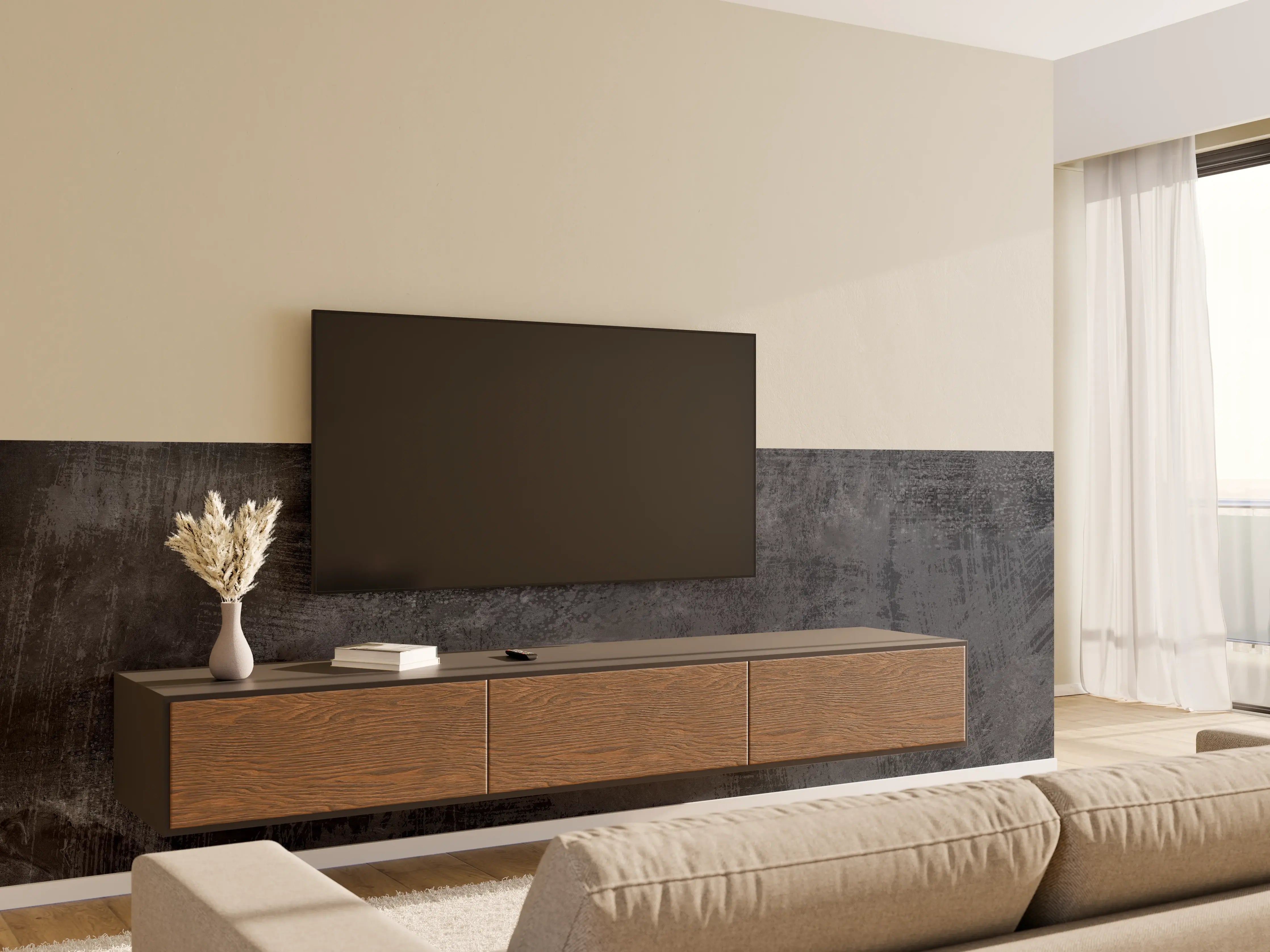 Wandverkleidung Wohnzimmer - Dunkelgrauer Zement-Hintergrund
