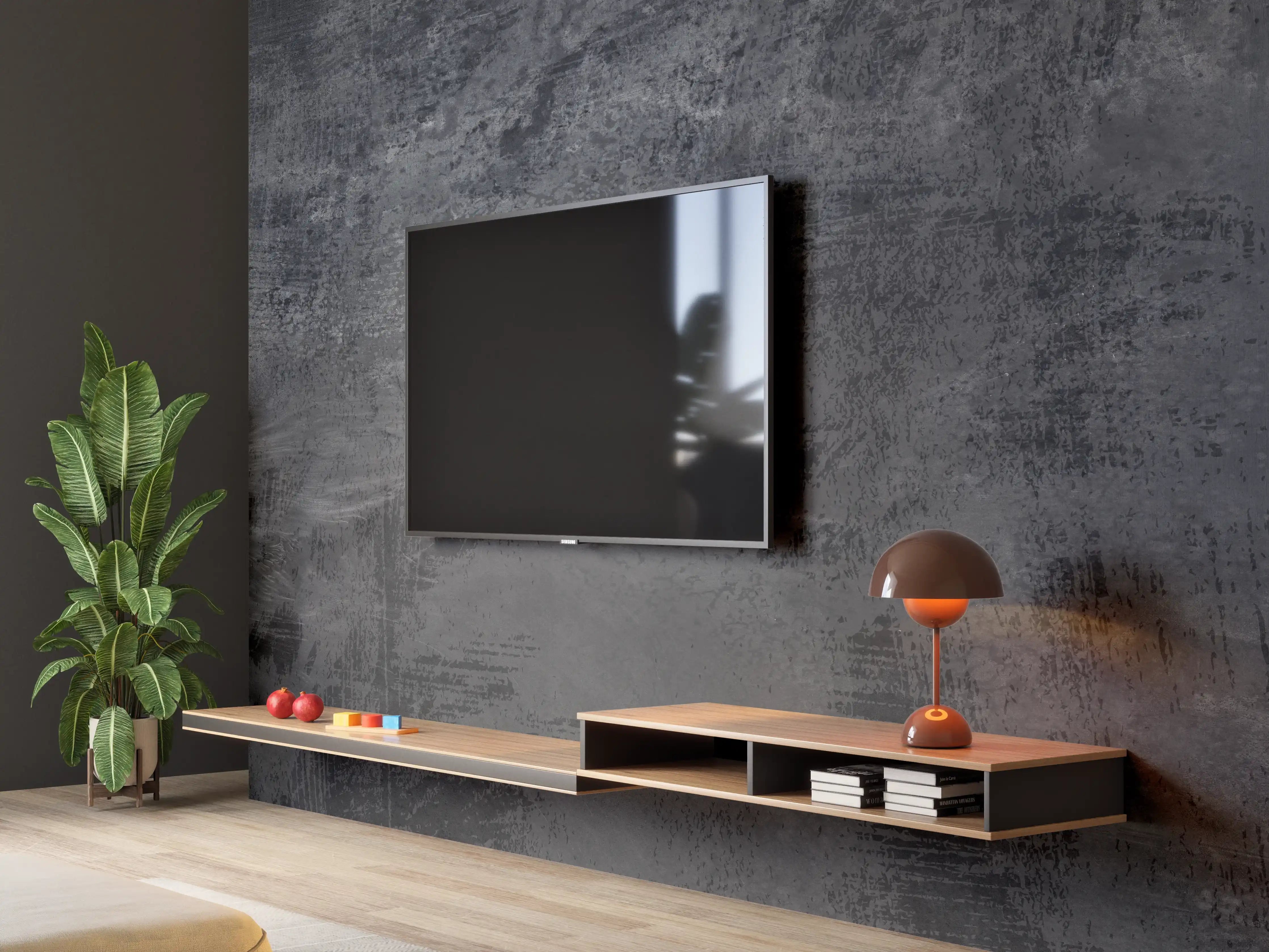 Wandverkleidung Wohnzimmer - Dunkelgrauer Zement-Hintergrund