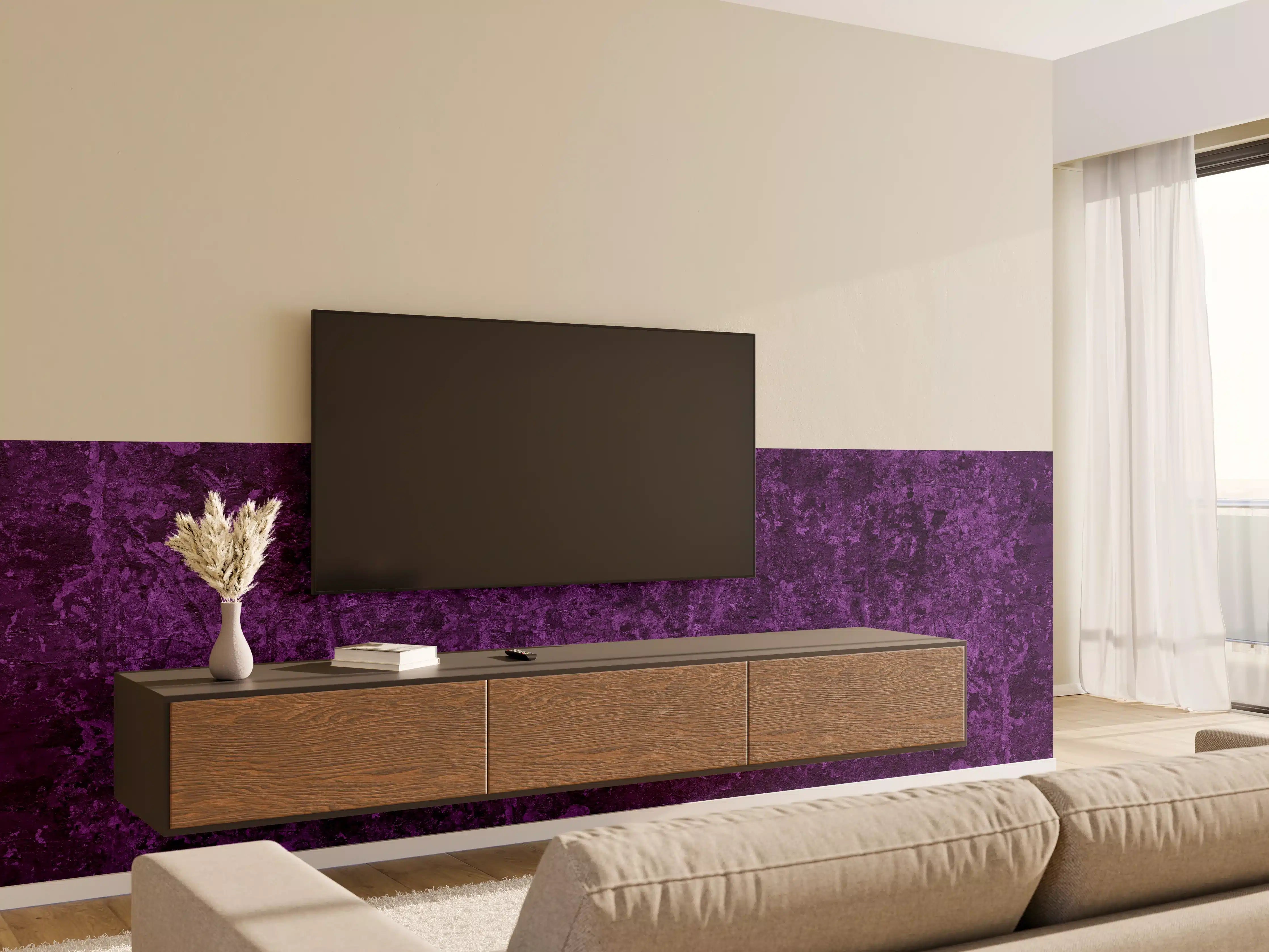 Wandverkleidung Wohnzimmer - Dunkelviolette grobe Wandtextur