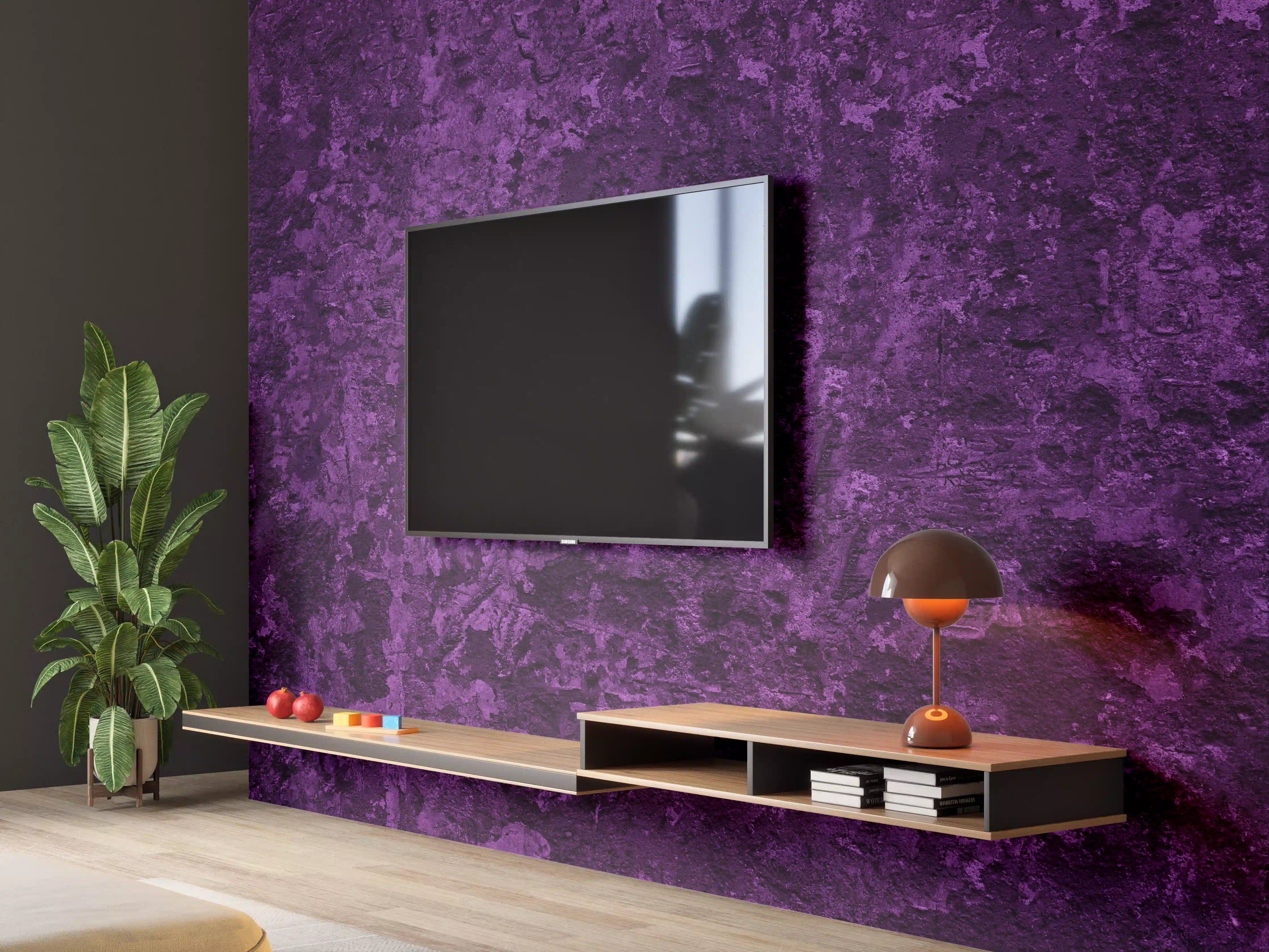 Wandverkleidung Wohnzimmer - Dunkelviolette grobe Wandtextur