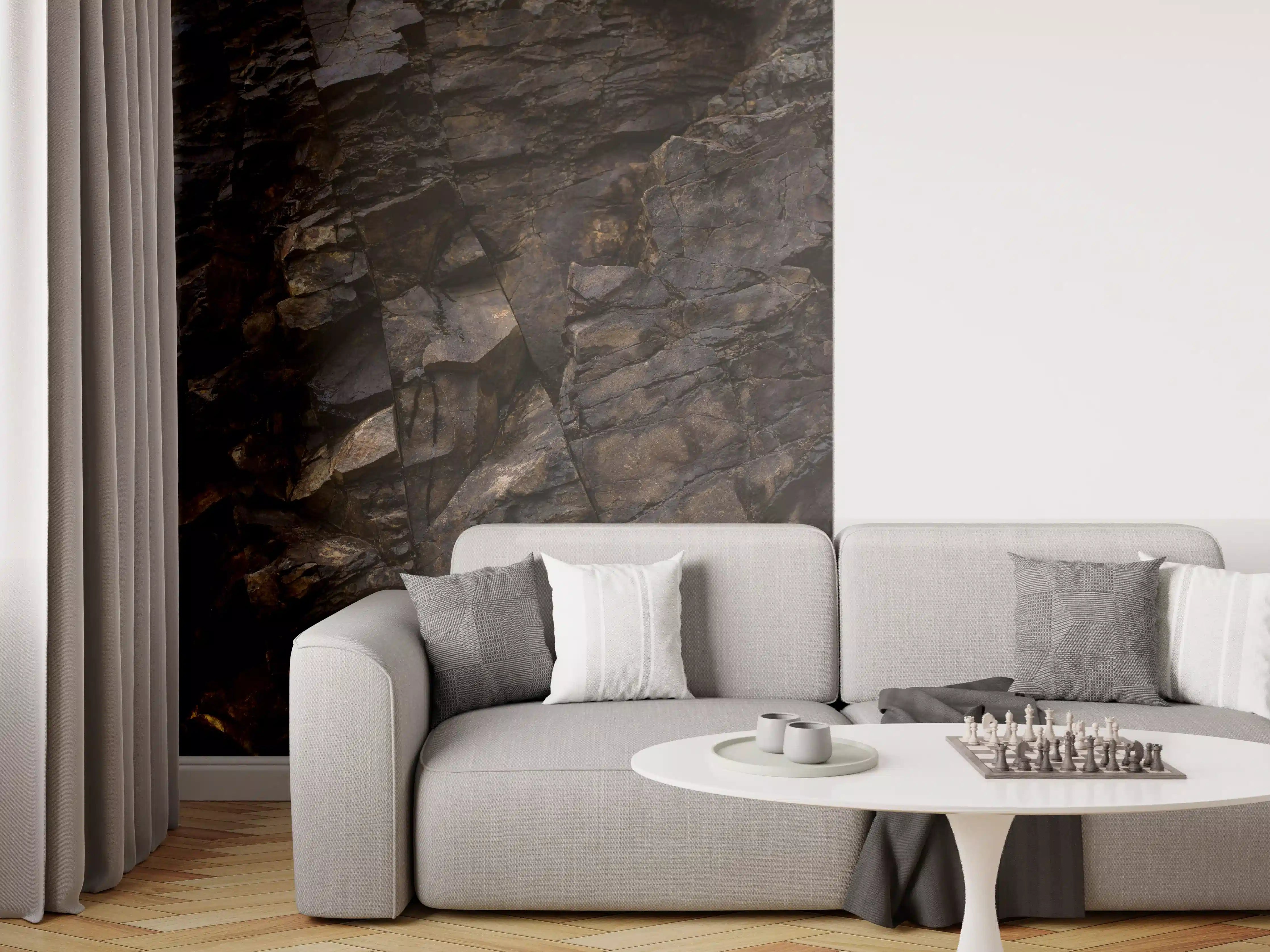 Wandverkleidung Wohnzimmer - Dunkle Felsformation