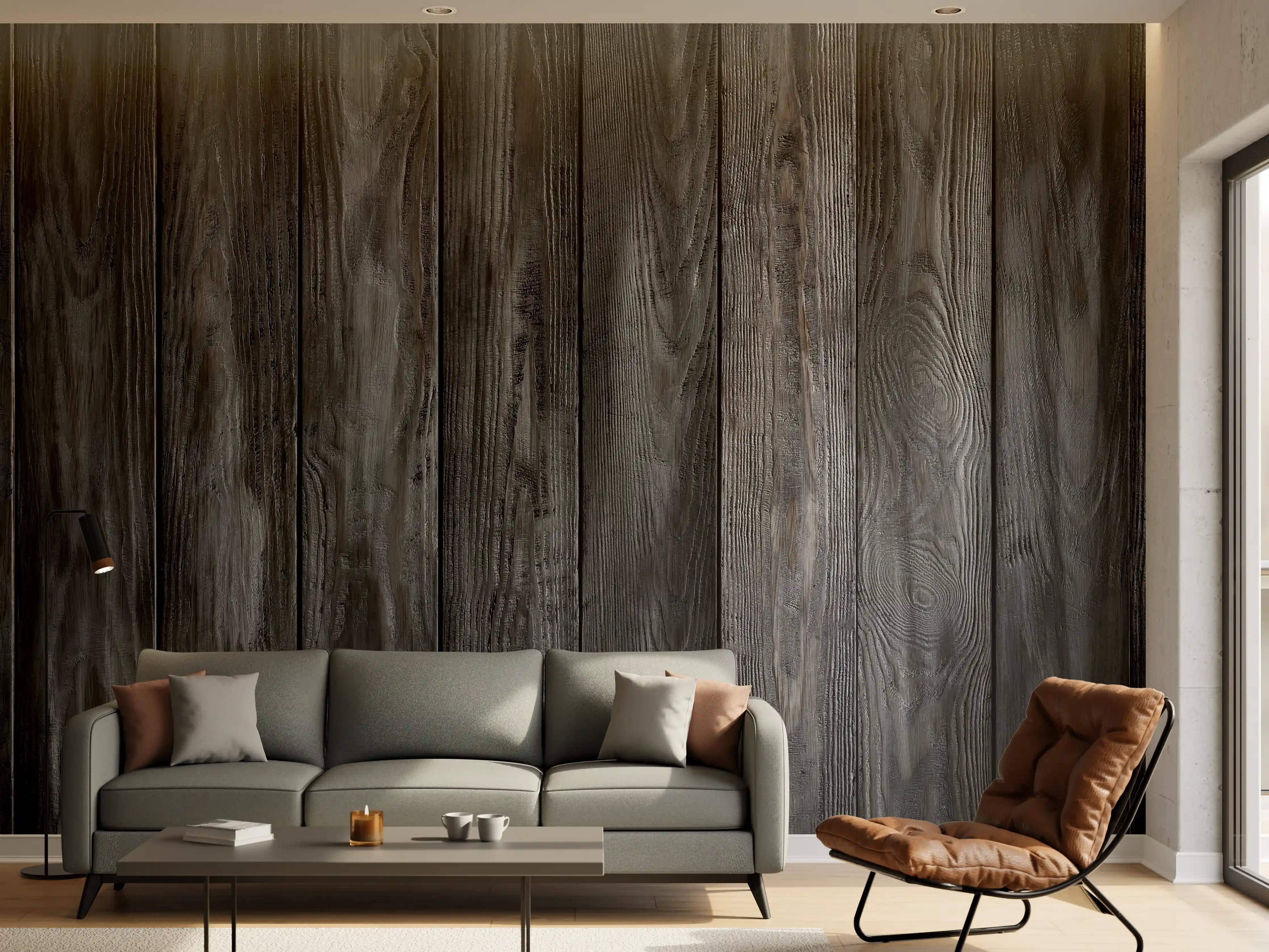 Wandverkleidung Wohnzimmer - Dunkle Holzlamellen Wandgestaltung