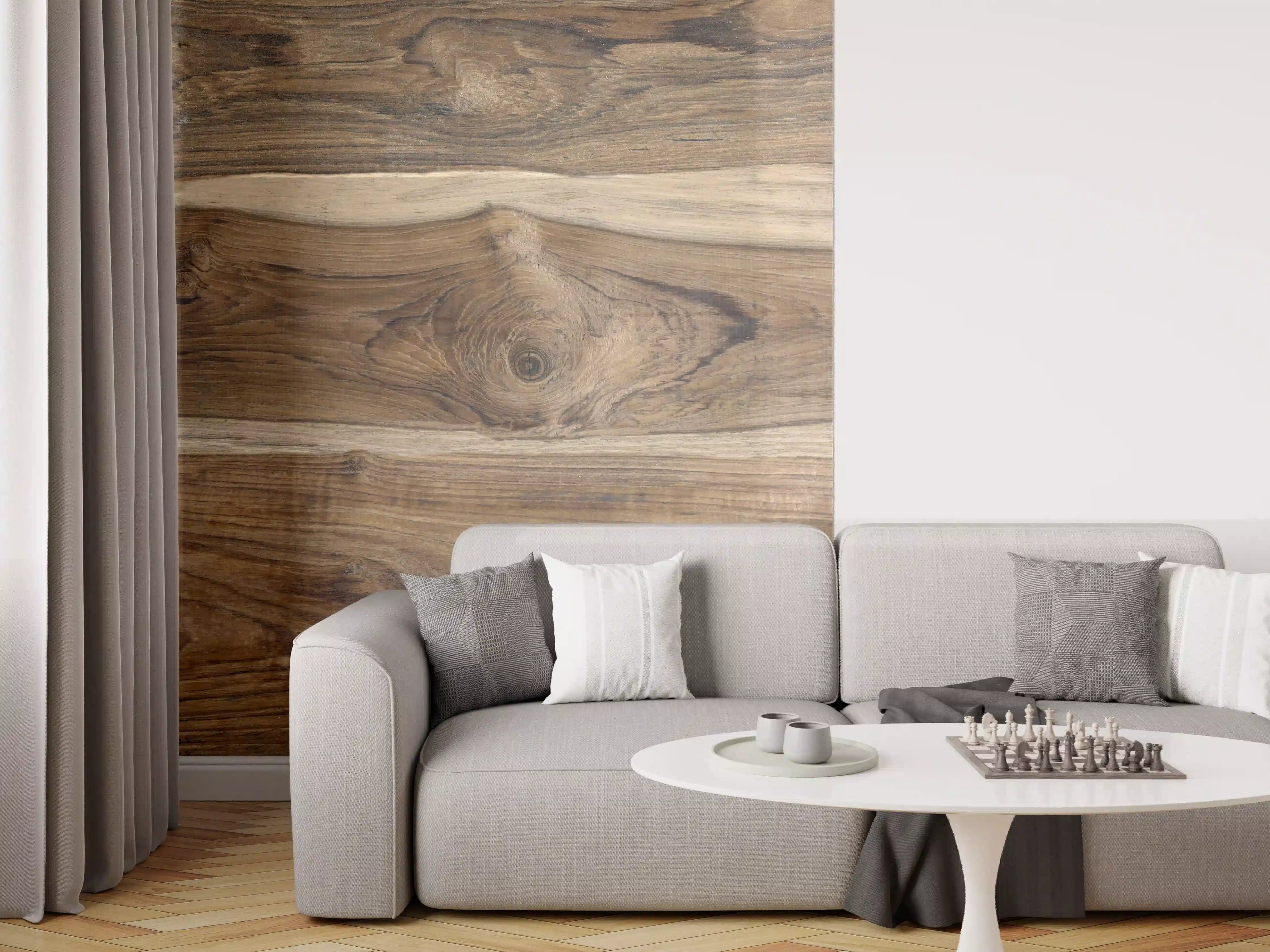 Wandverkleidung Wohnzimmer - Dunkle Holzoptik