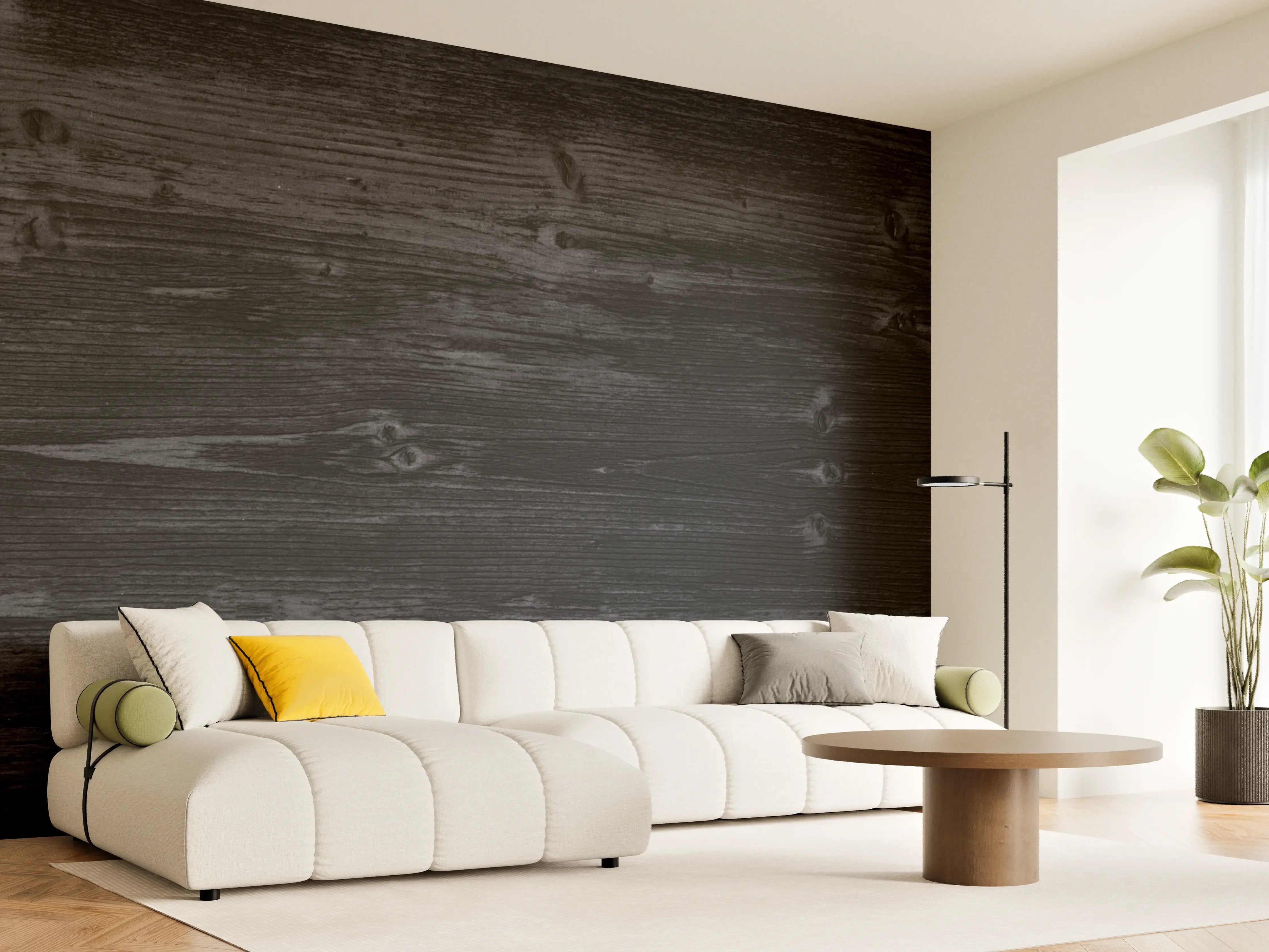 Wandverkleidung Wohnzimmer - Dunkle Holztextur - Edle Wandgestaltung