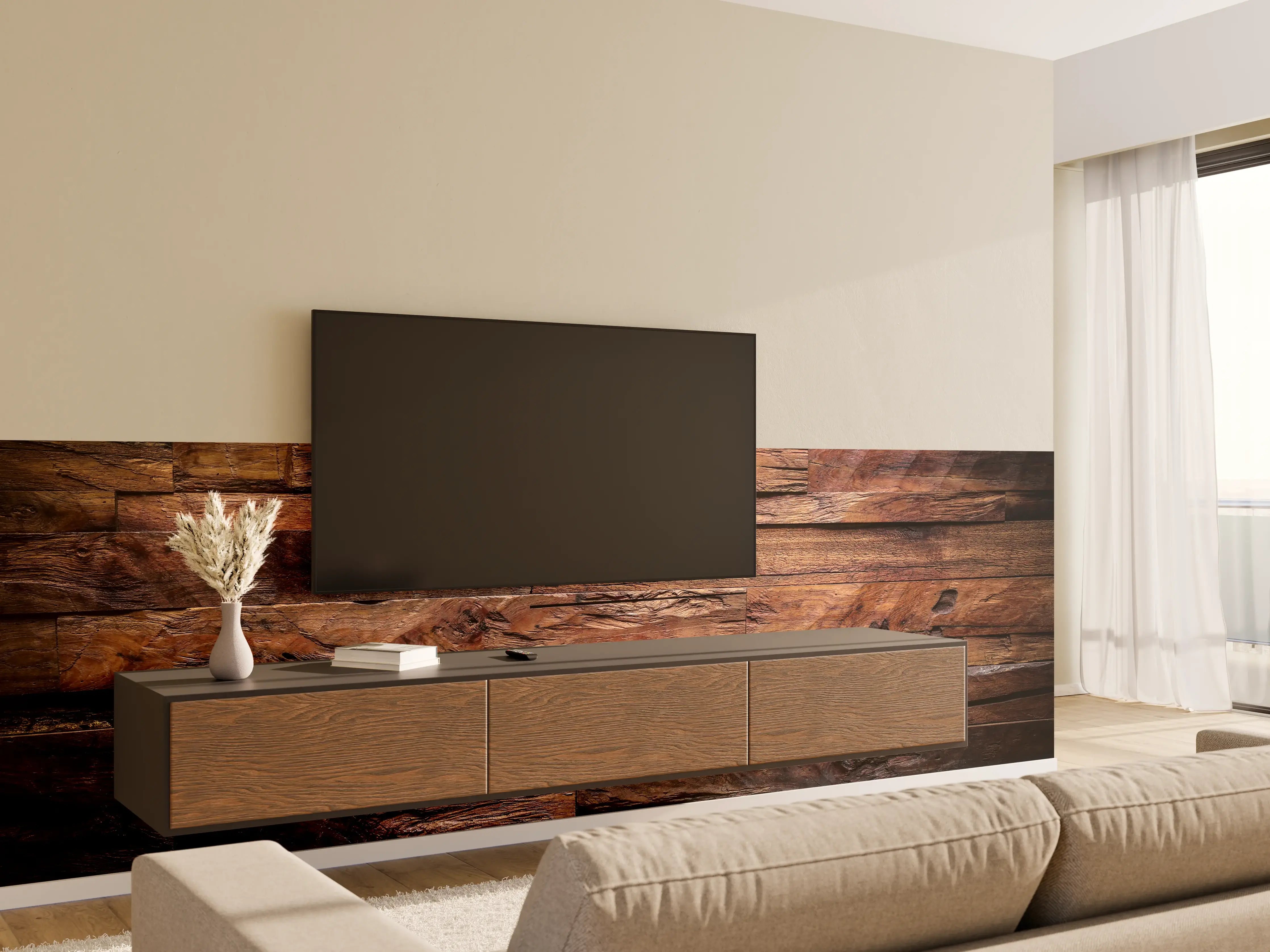 Wandverkleidung Wohnzimmer - Dunkle Holztextur