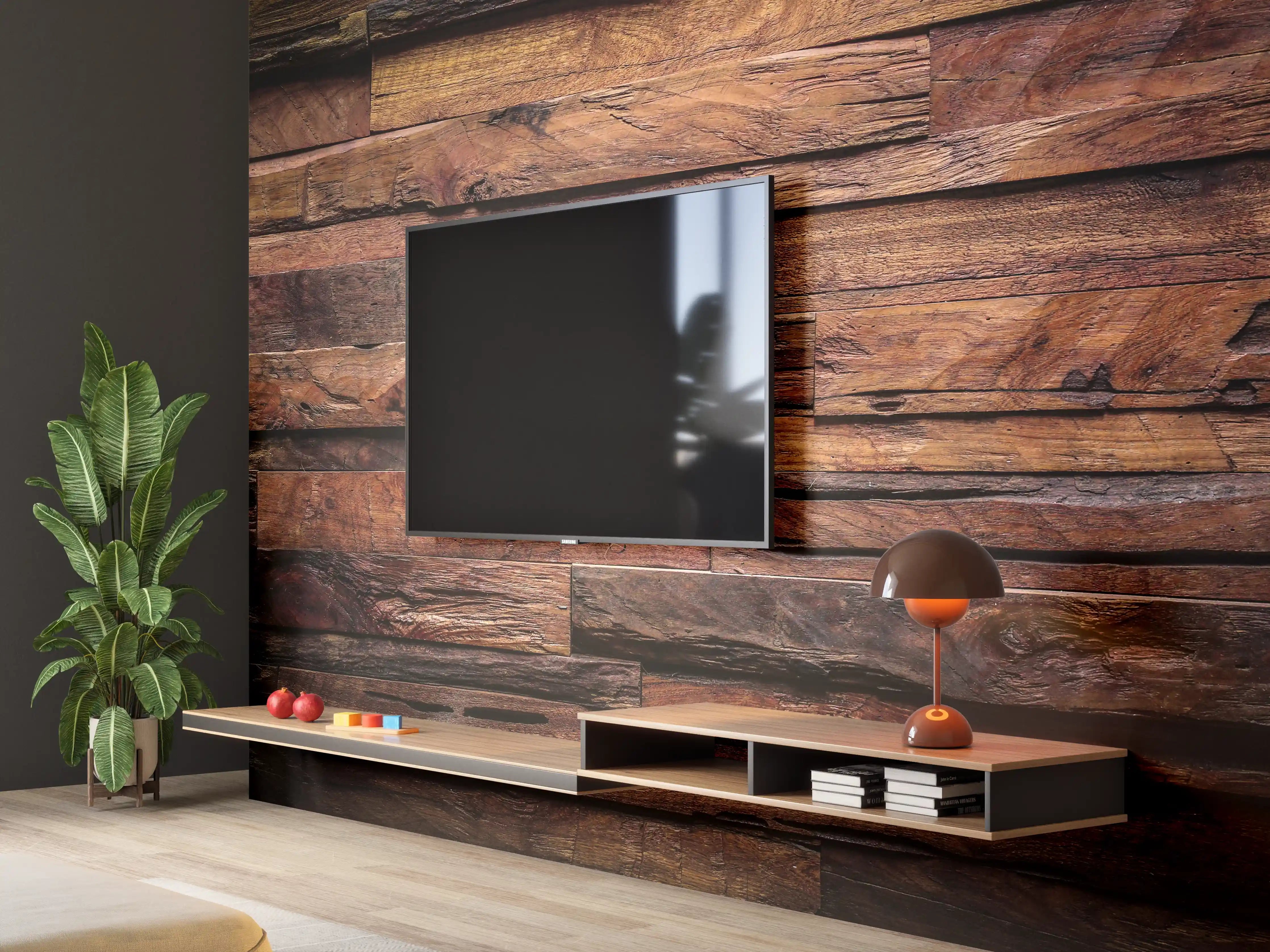 Wandverkleidung Wohnzimmer - Dunkle Holztextur