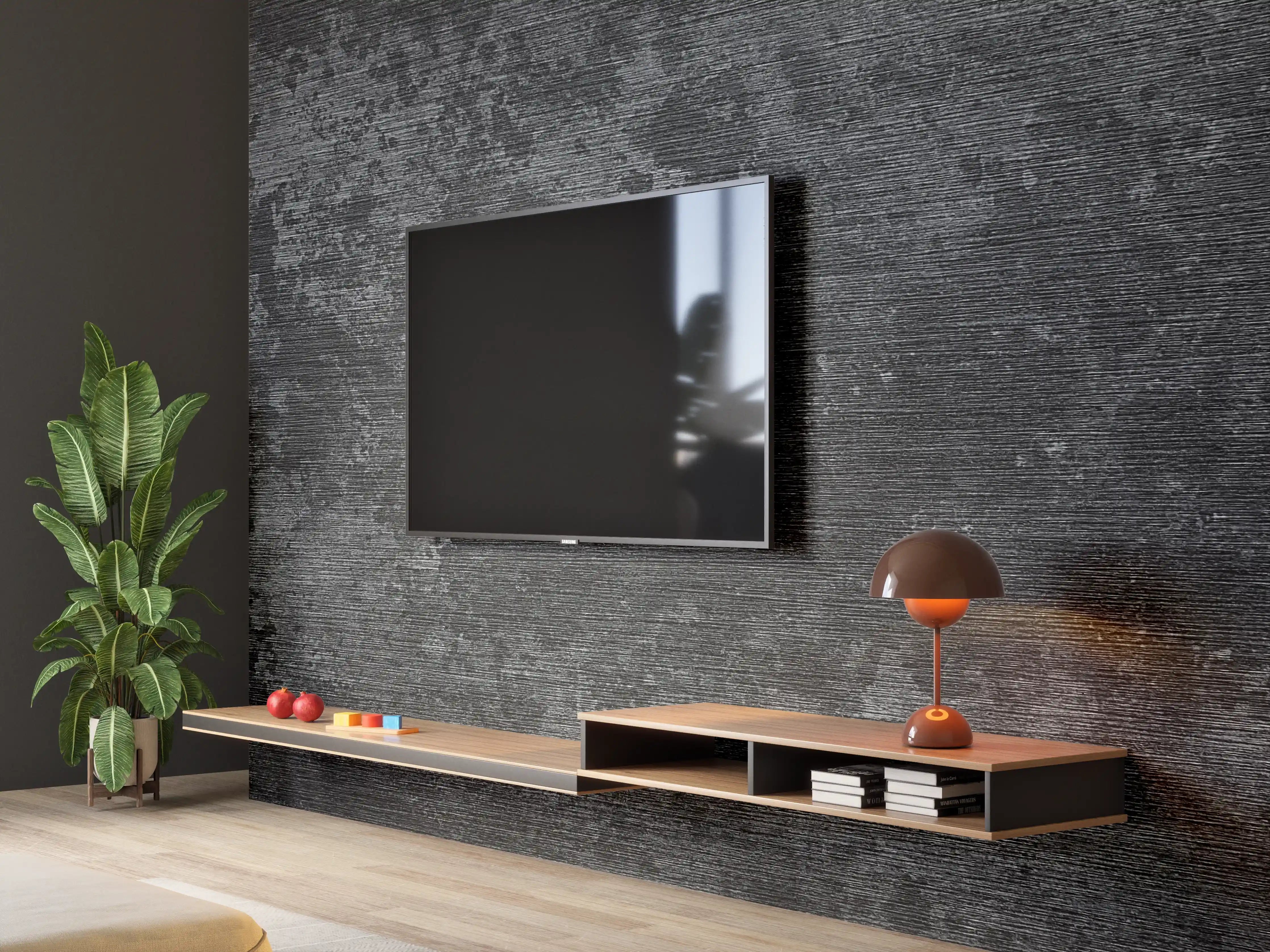 Wandverkleidung Wohnzimmer - Dunkle, strukturierte Oberfläche - modernes Design