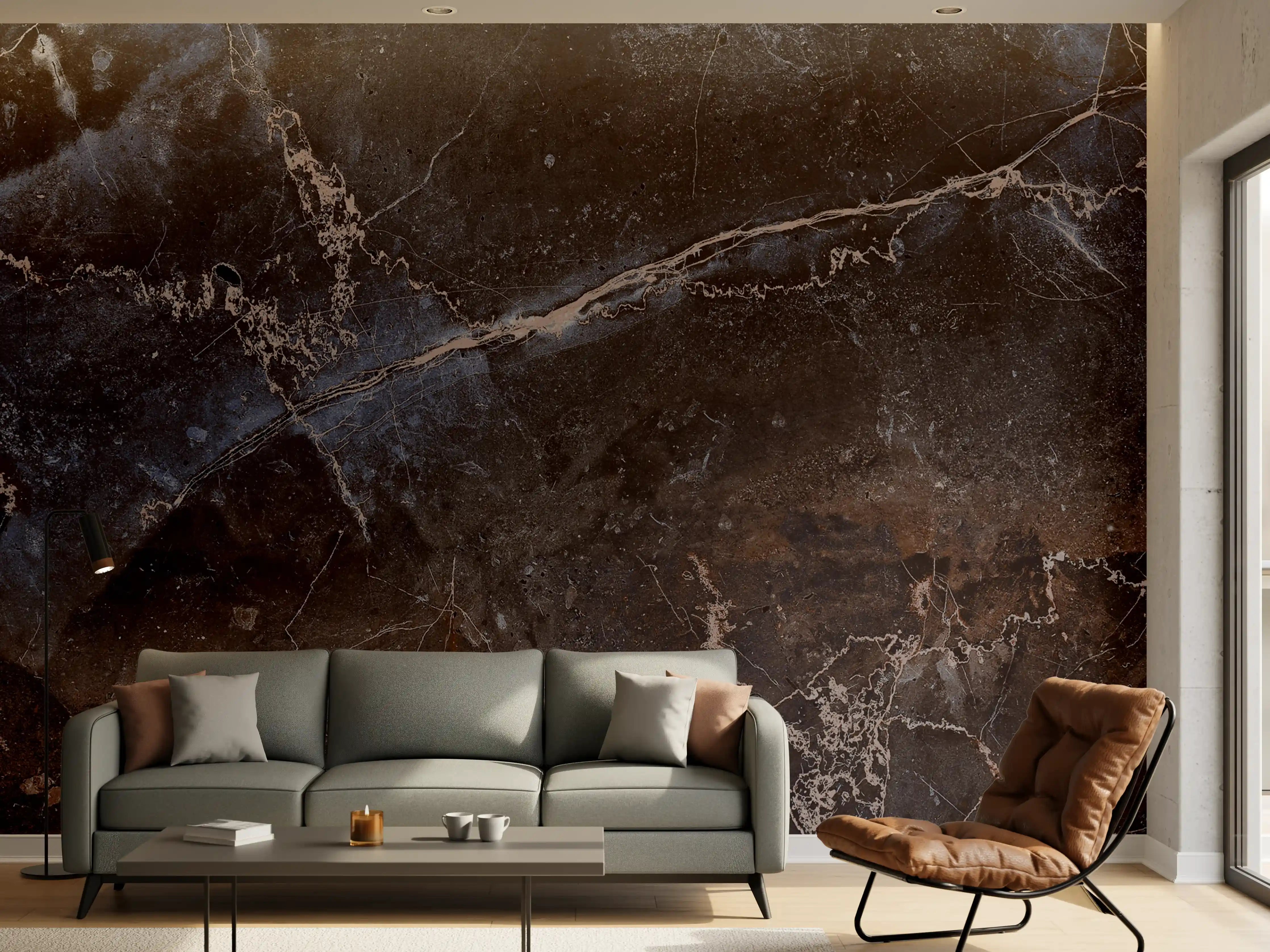 Wandverkleidung Wohnzimmer - Dunkler Marmor
