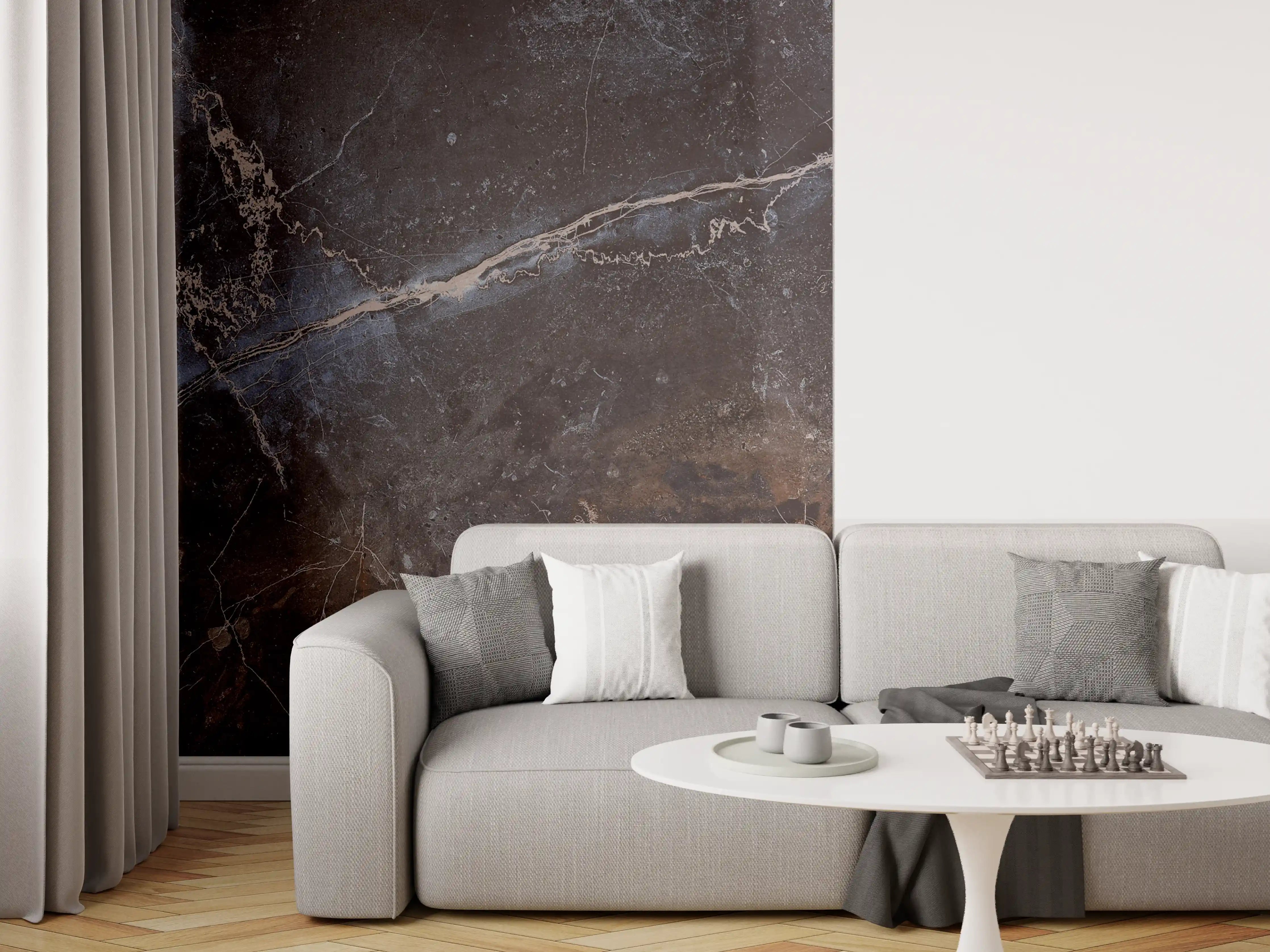 Wandverkleidung Wohnzimmer - Dunkler Marmor