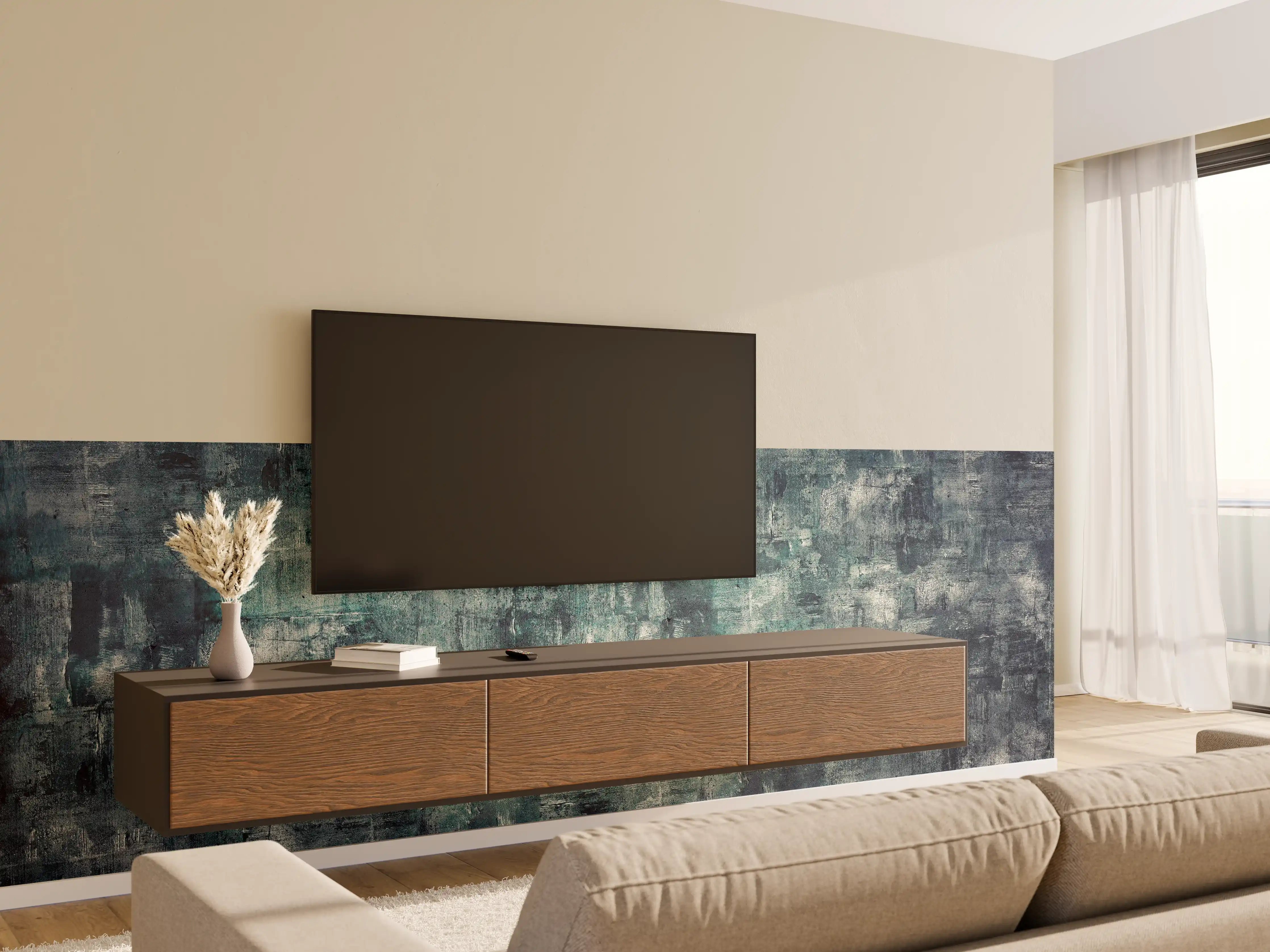 Wandverkleidung Wohnzimmer - Dunkler Öl-Farb Betonlook