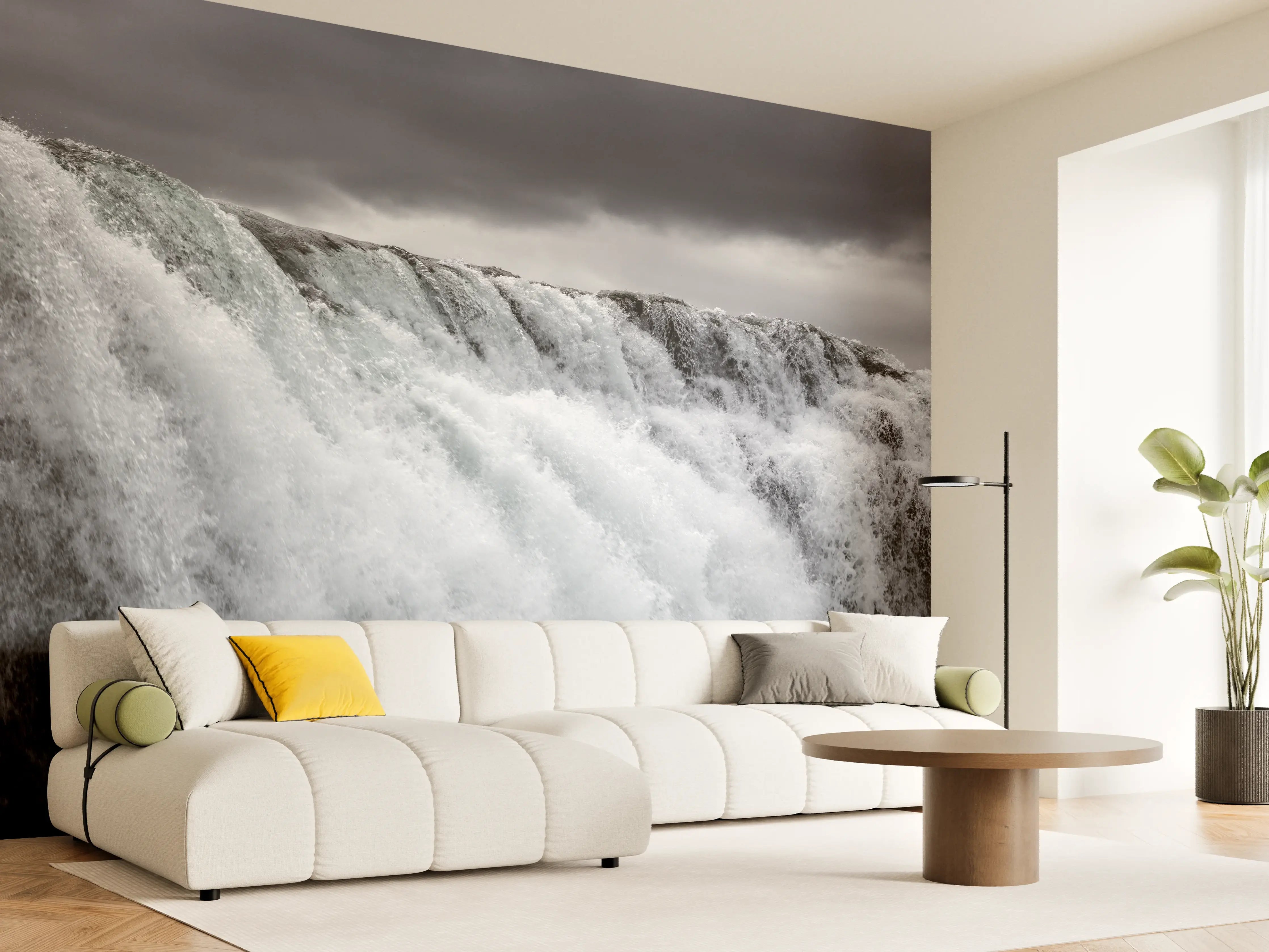 Wandverkleidung Wohnzimmer - Dunkler Wasserfall