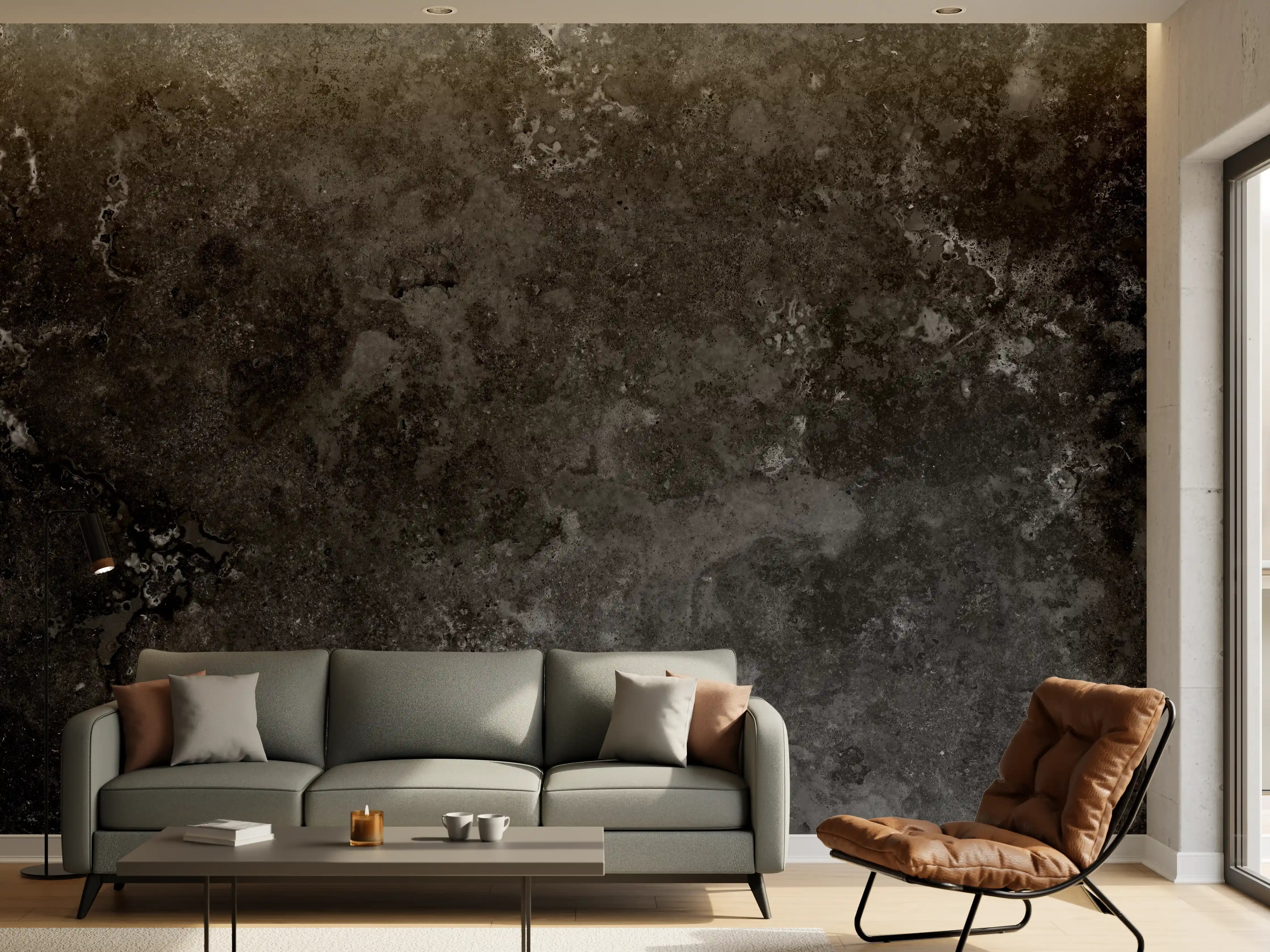 Wandverkleidung Wohnzimmer - Dunkles Marmor Stein Design