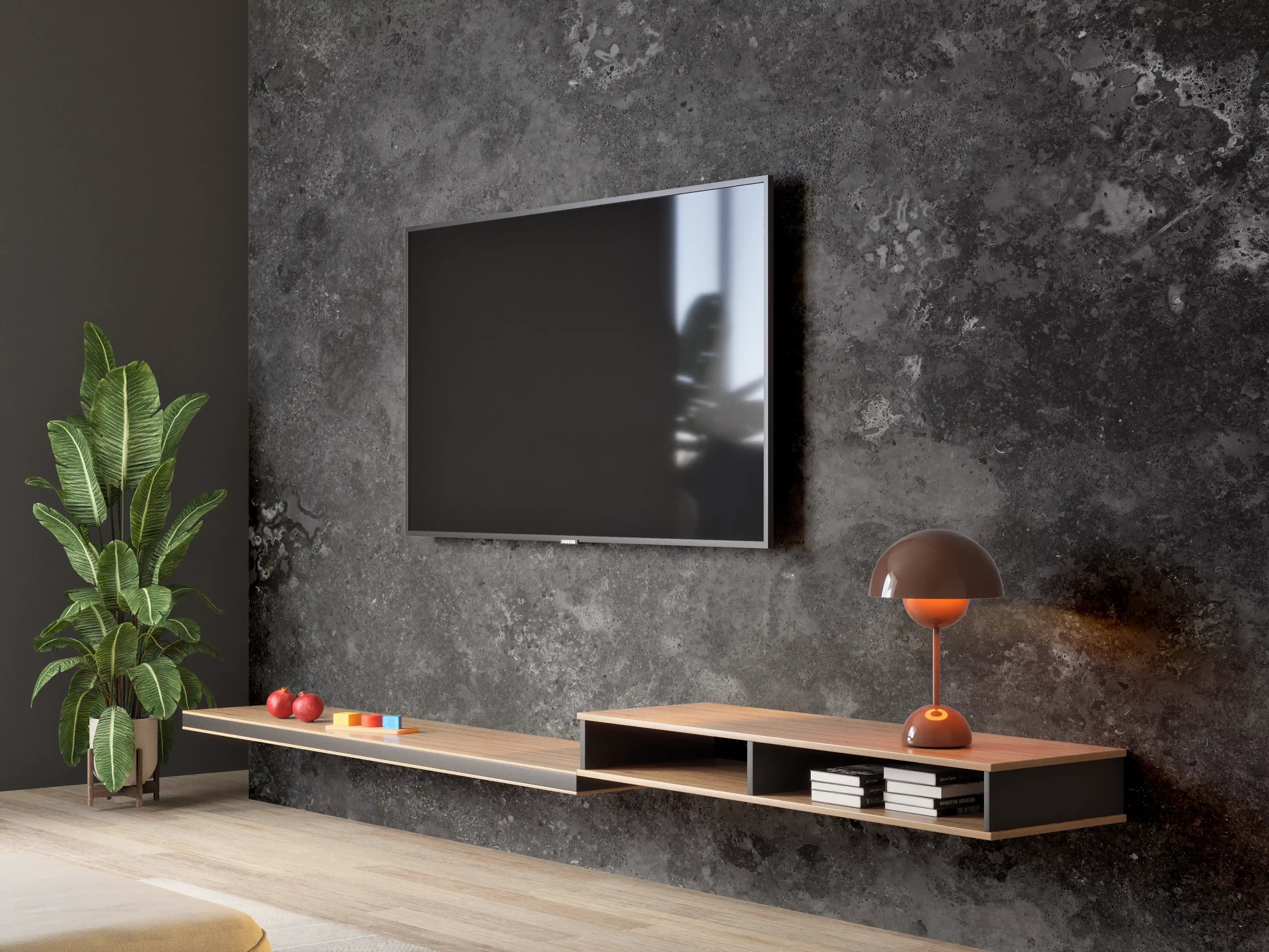 Wandverkleidung Wohnzimmer - Dunkles Marmor Stein Design