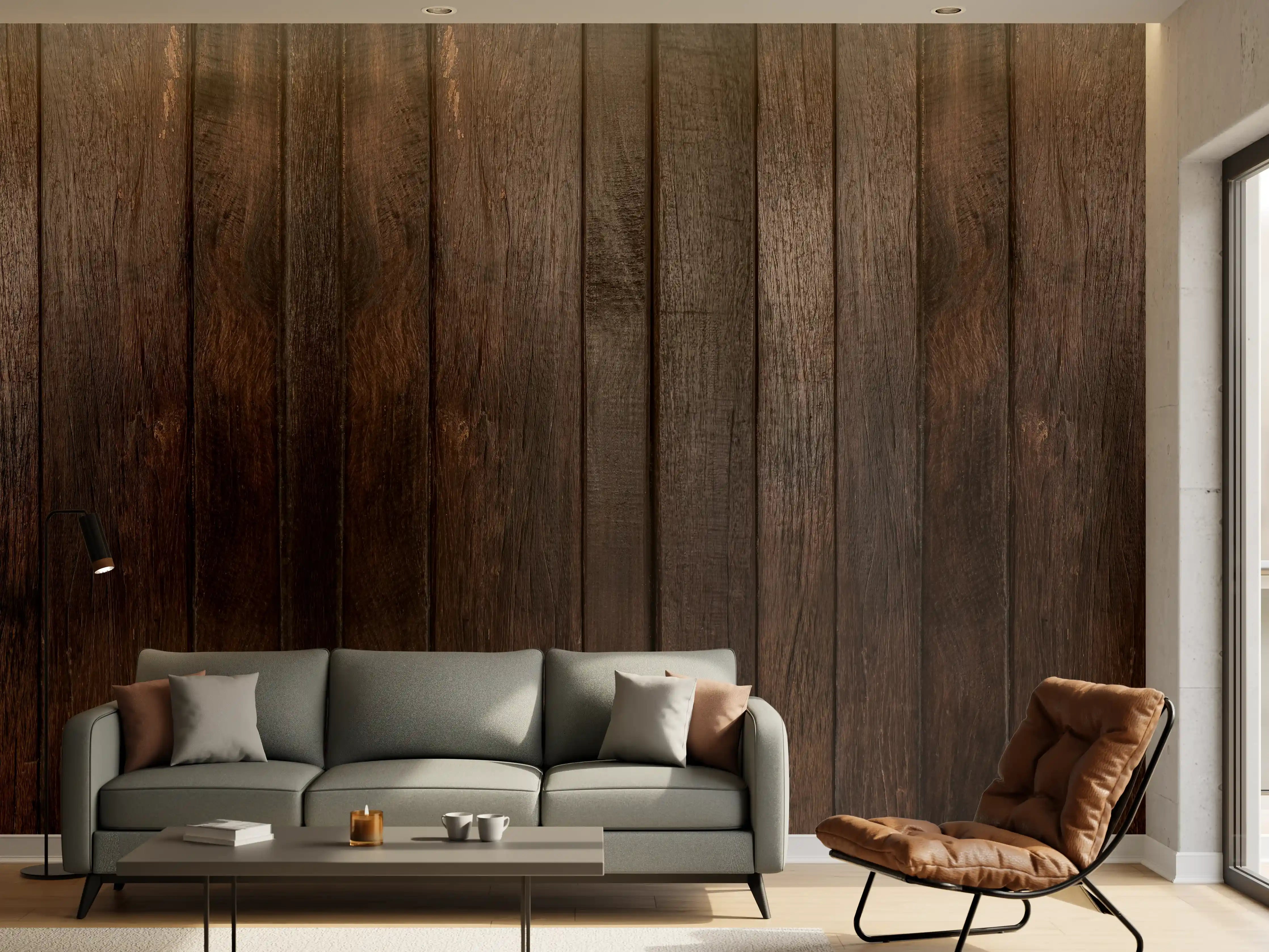 Wandverkleidung Wohnzimmer - Dunkles glasiertes Holz