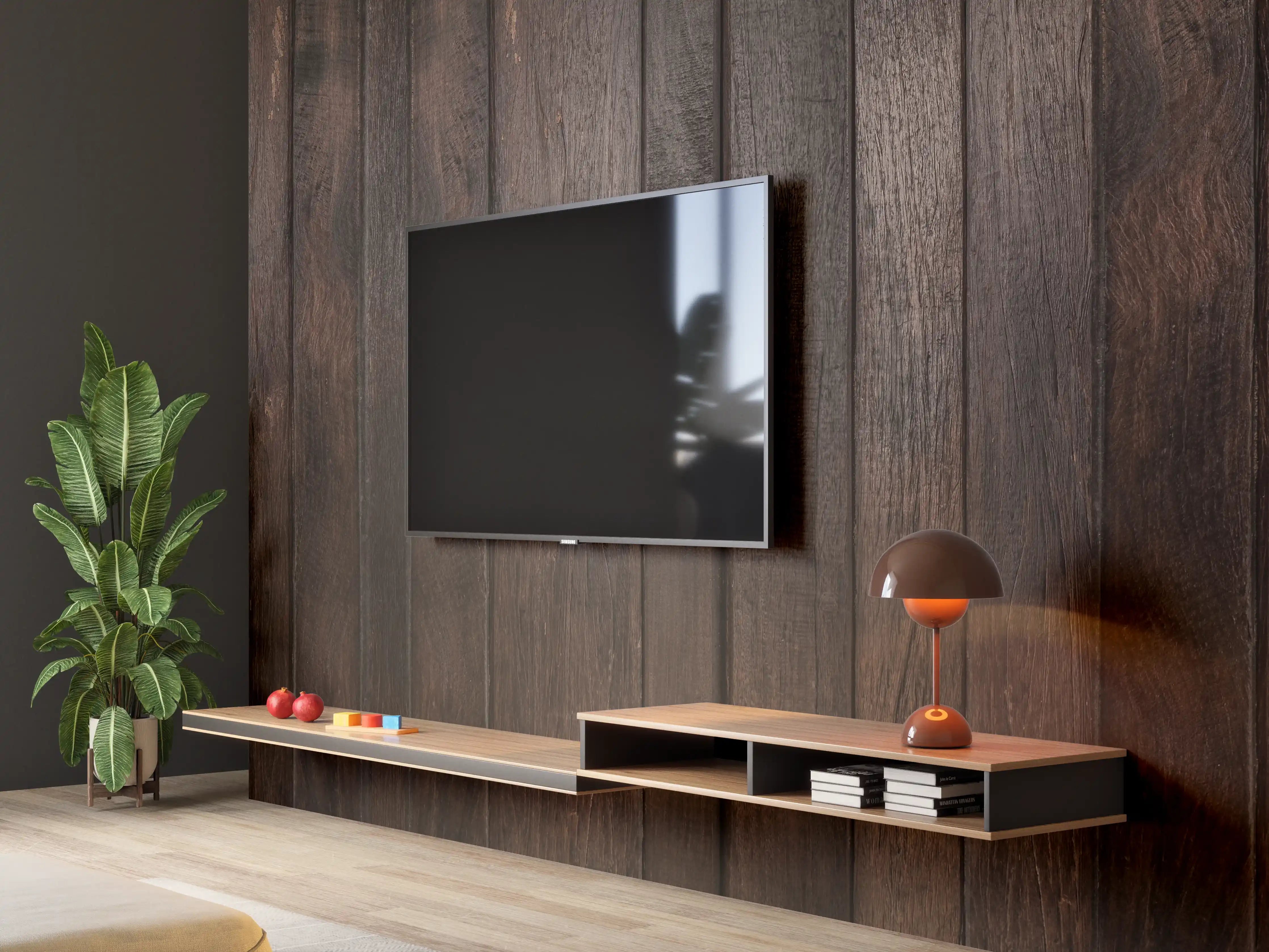 Wandverkleidung Wohnzimmer - Dunkles glasiertes Holz
