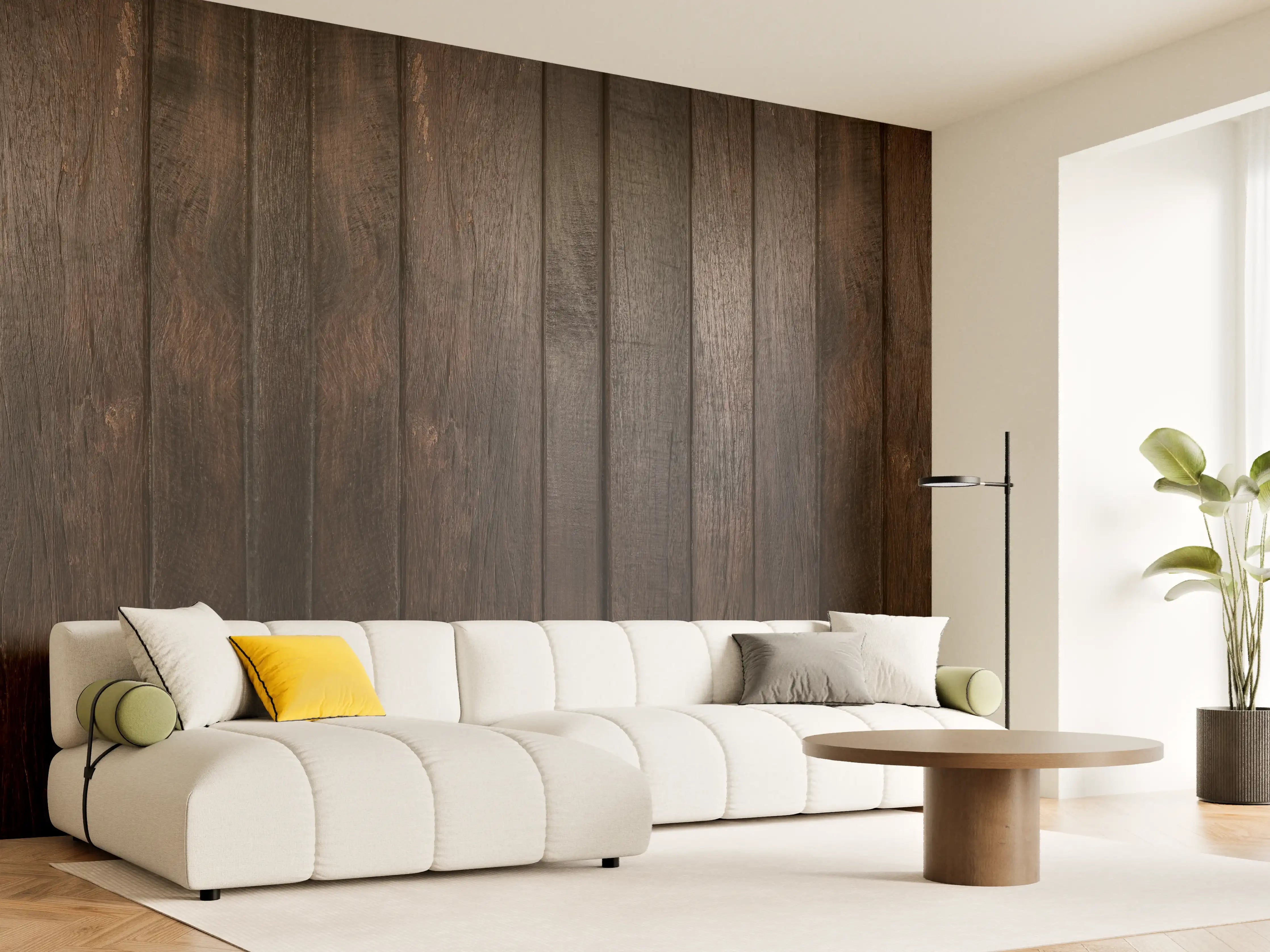 Wandverkleidung Wohnzimmer - Dunkles glasiertes Holz