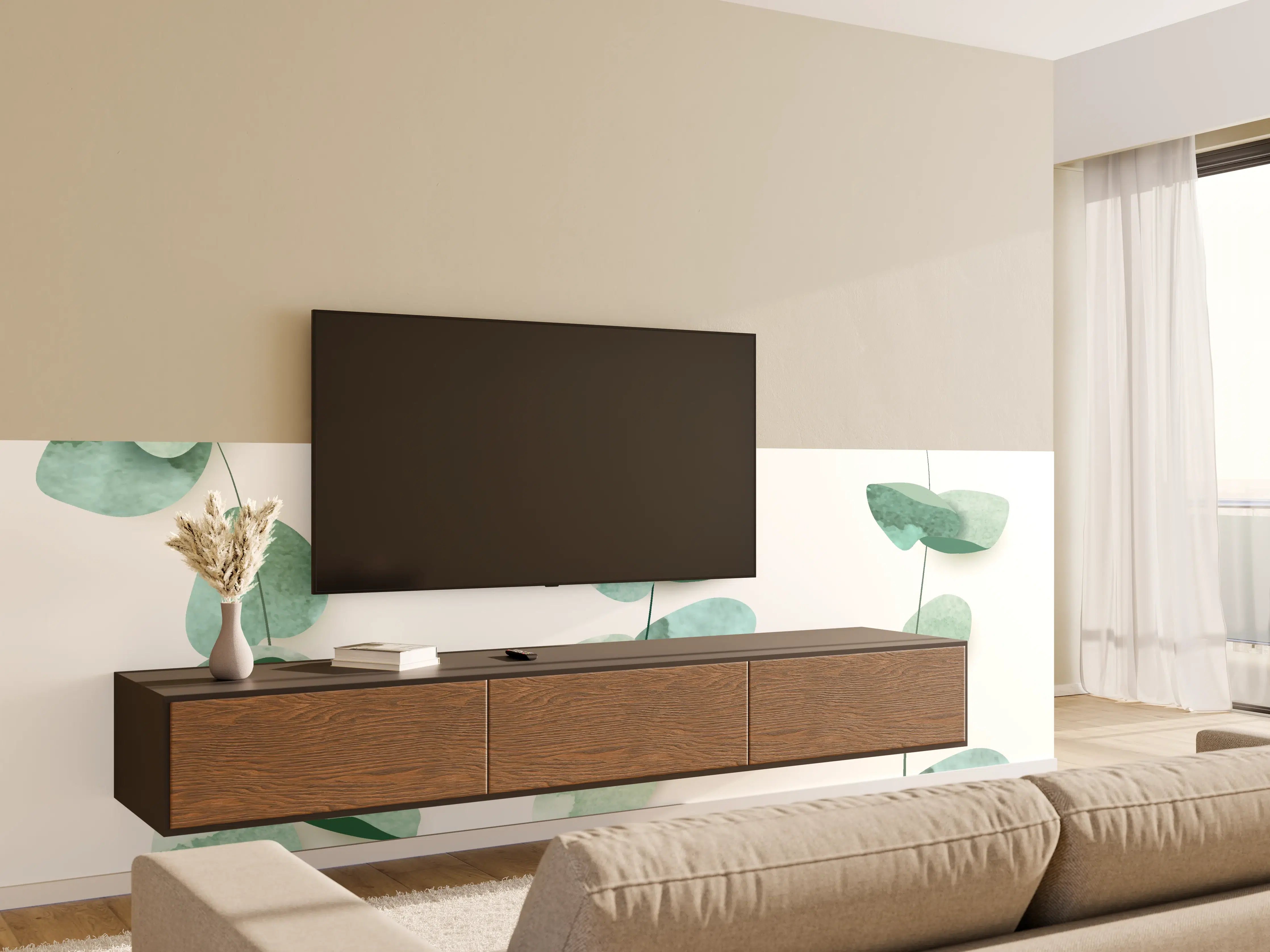 Wandverkleidung Wohnzimmer - Edelgrün Eukalyptuszweige