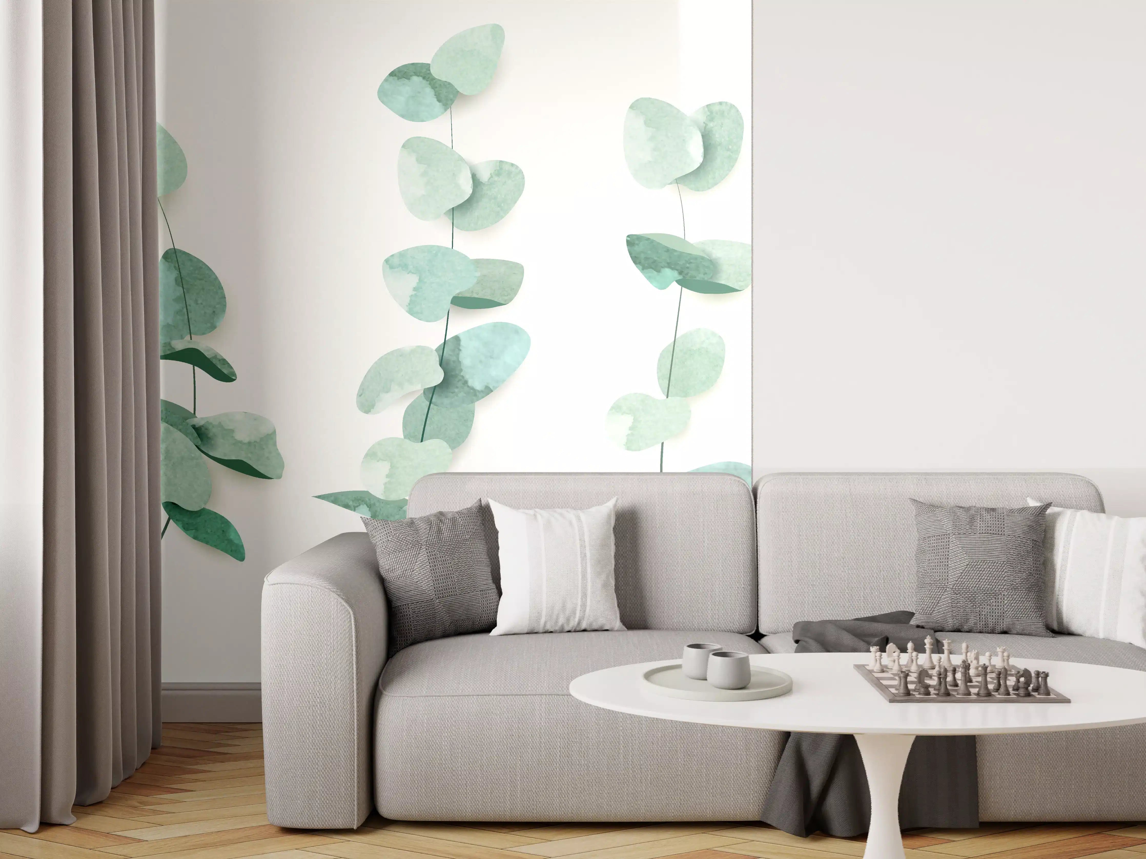 Wandverkleidung Wohnzimmer - Edelgrün Eukalyptuszweige