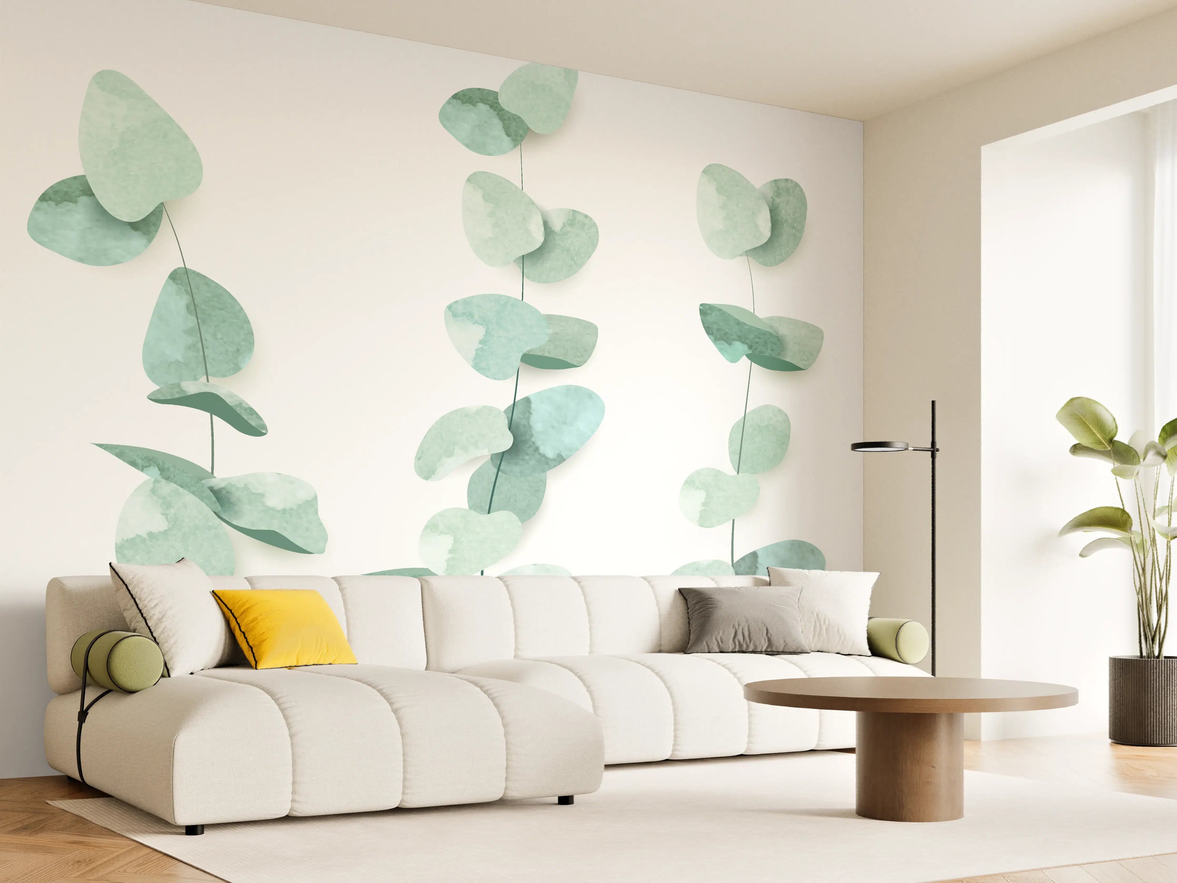 Wandverkleidung Wohnzimmer - Edelgrün Eukalyptuszweige