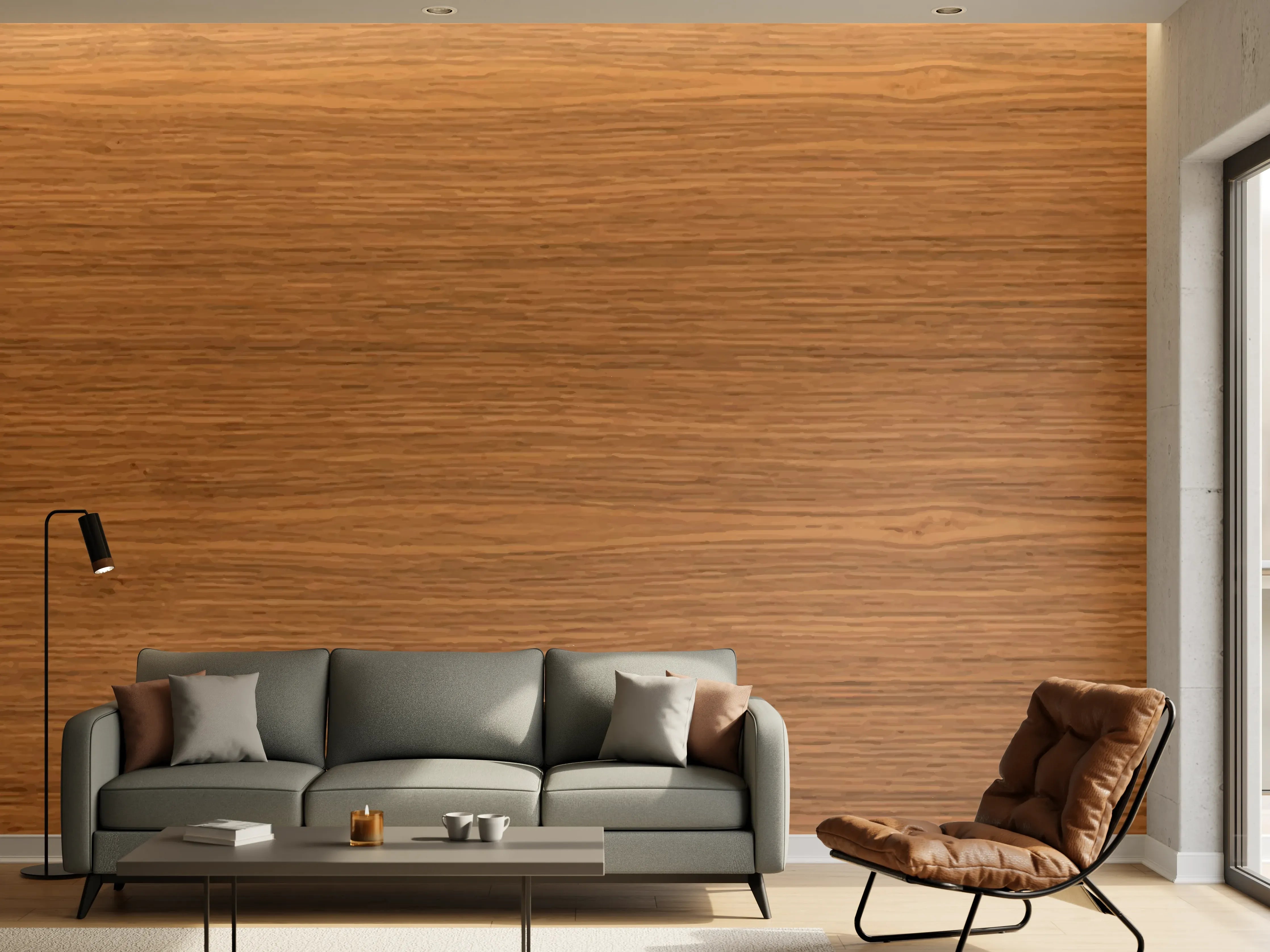 Wandverkleidung Wohnzimmer - Edle Braun-Holztextur