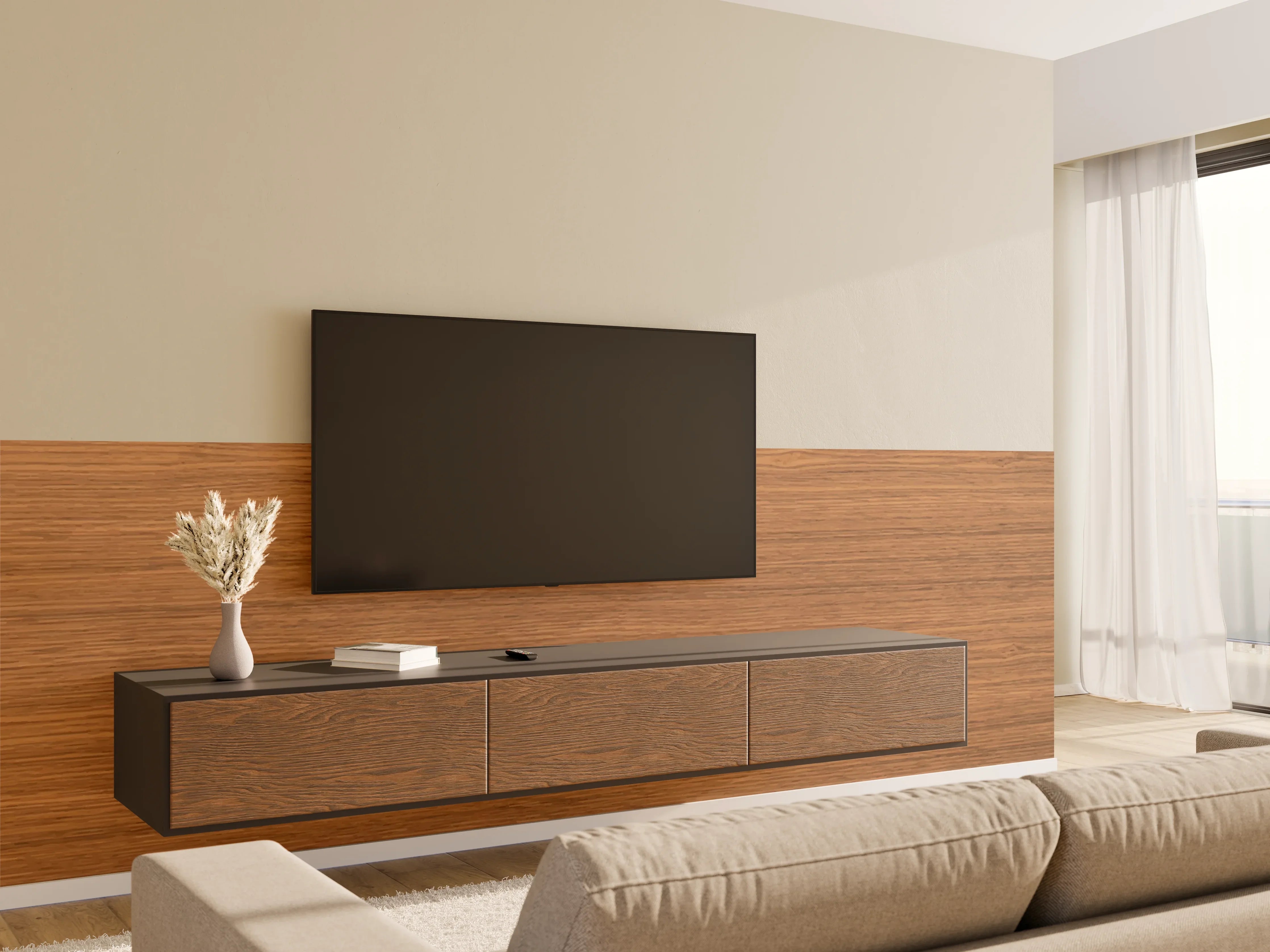 Wandverkleidung Wohnzimmer - Edle Holzoptik Dunkelbraun Textur