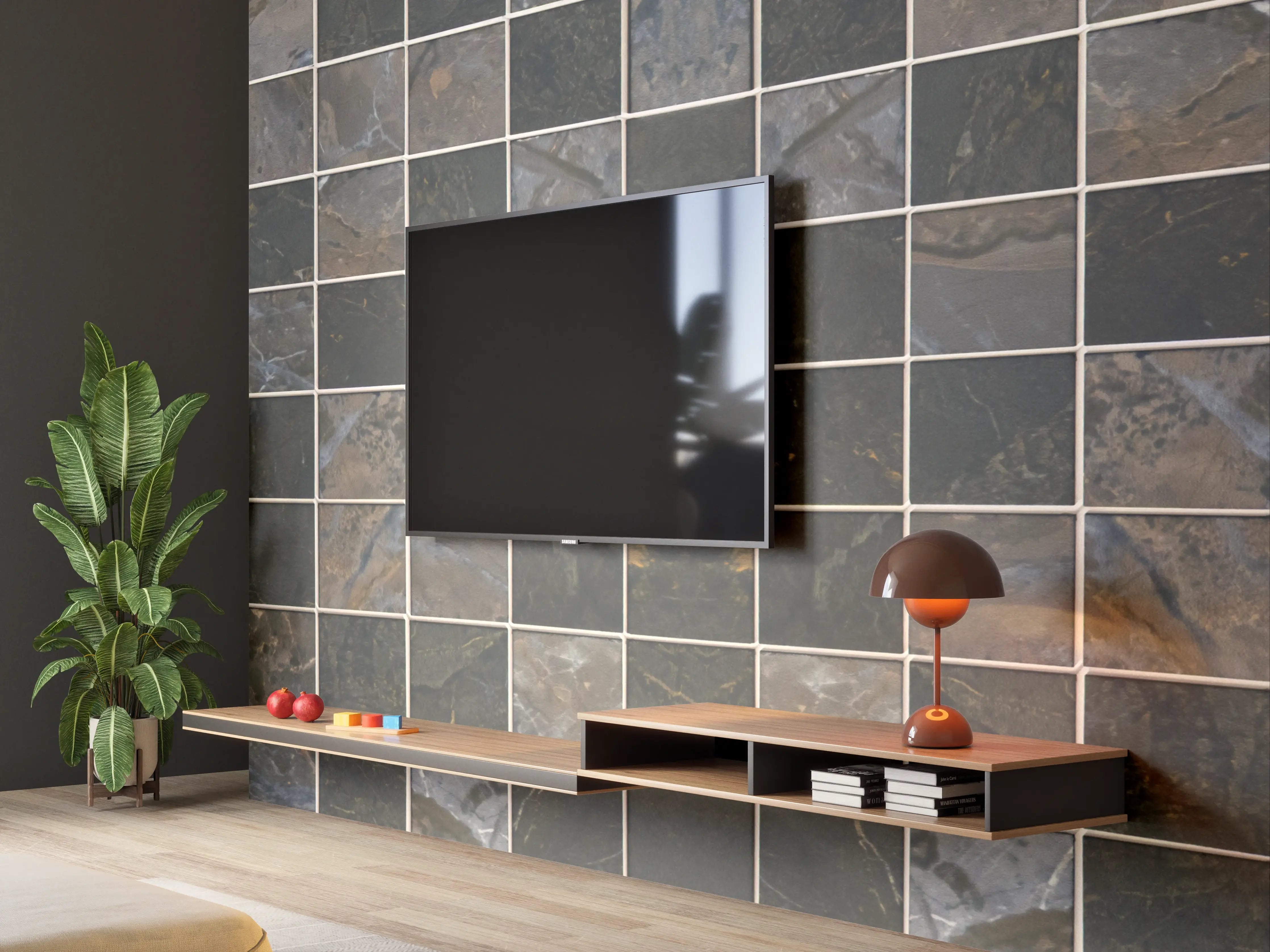 Wandverkleidung Wohnzimmer - Edle Mosaikfliese in Grau und Schwarz
