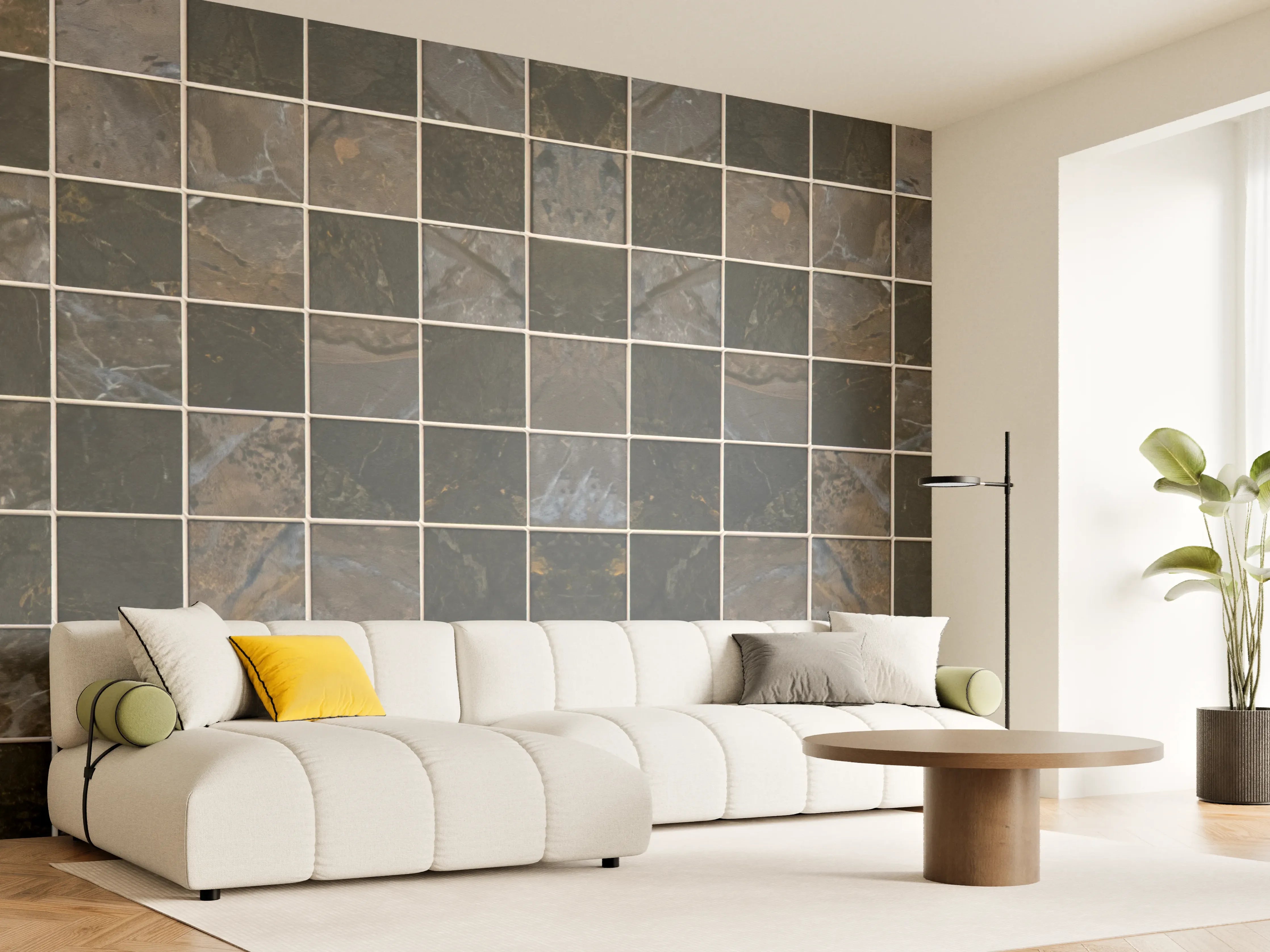 Wandverkleidung Wohnzimmer - Edle Mosaikfliese in Grau und Schwarz