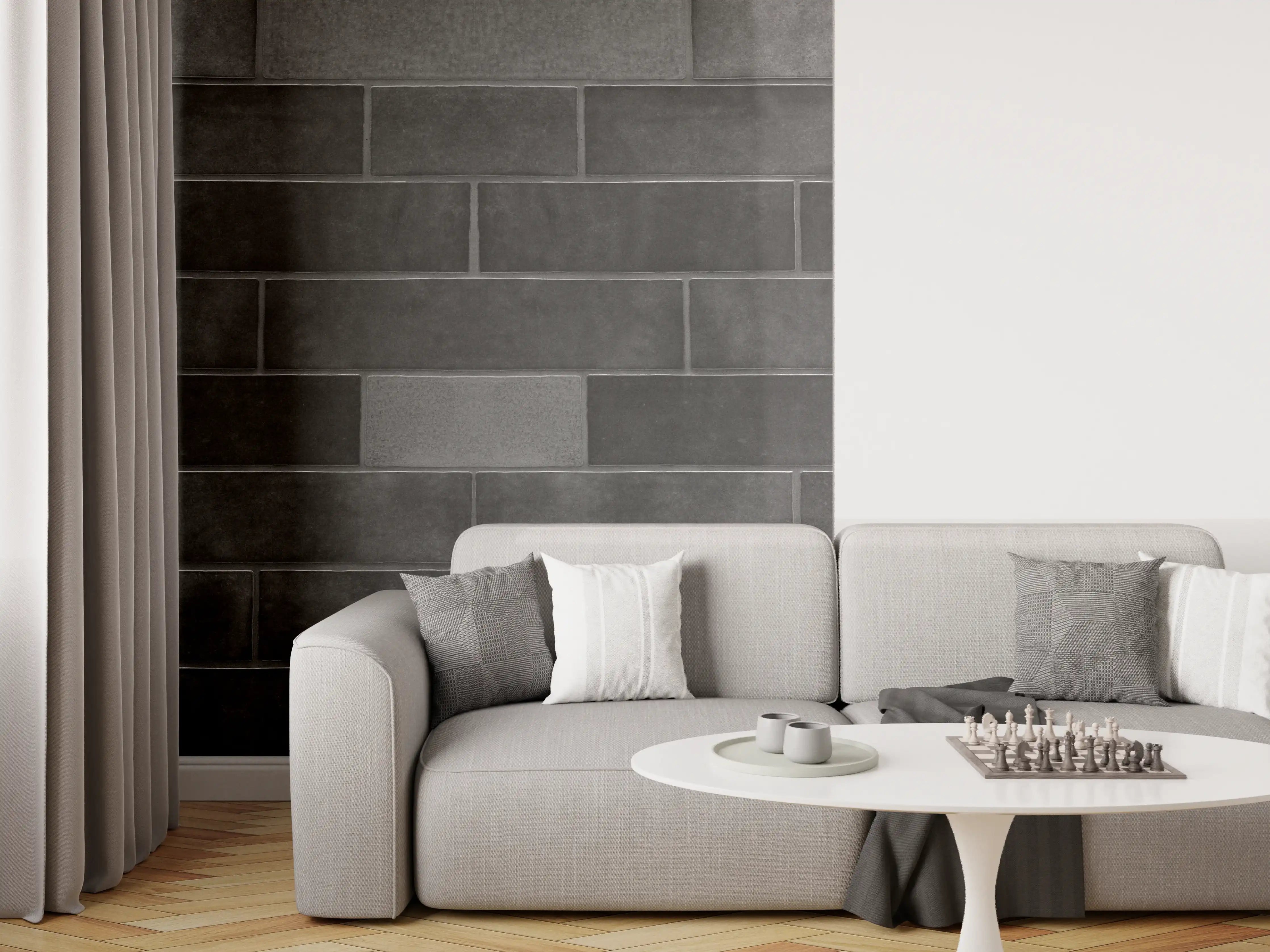 Wandverkleidung Wohnzimmer - Edle Schwarze Ziegel