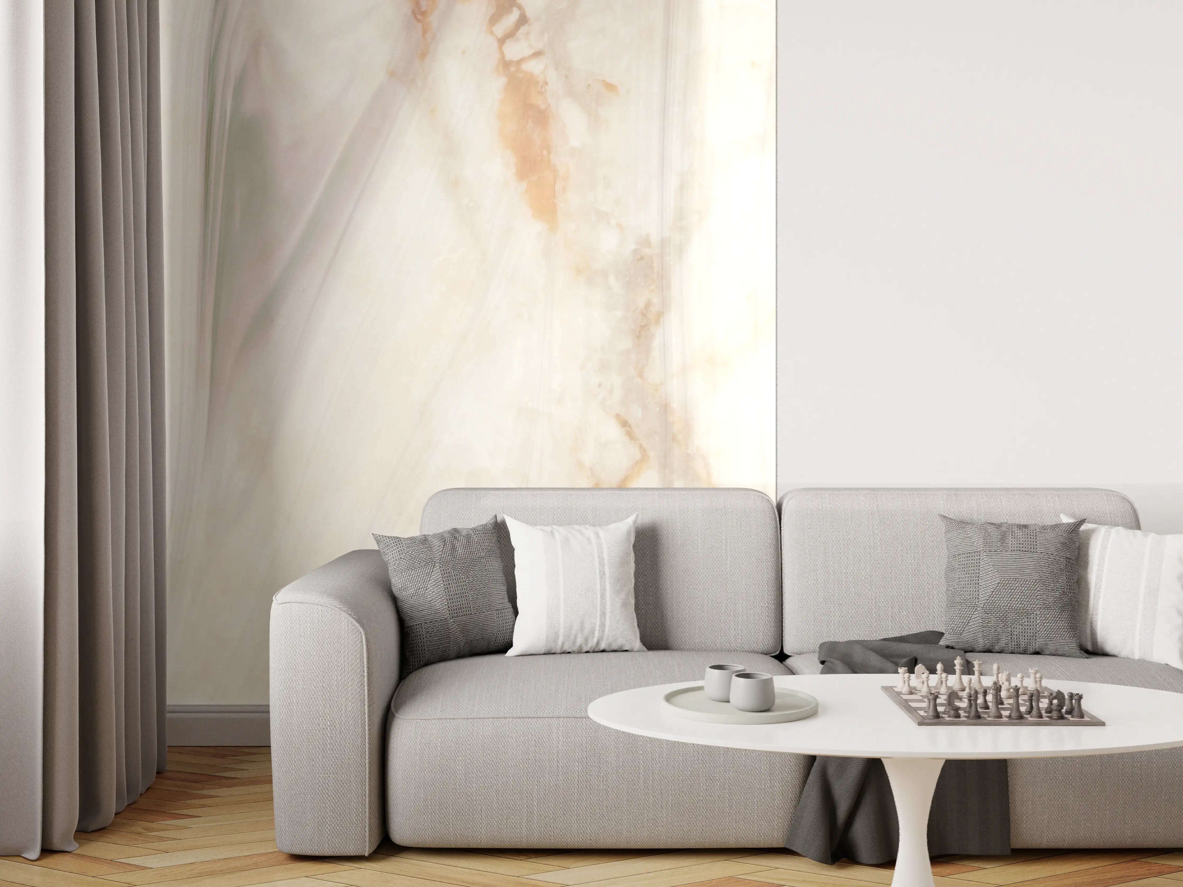 Wandverkleidung Wohnzimmer - Edle bräunliche Marmorierung
