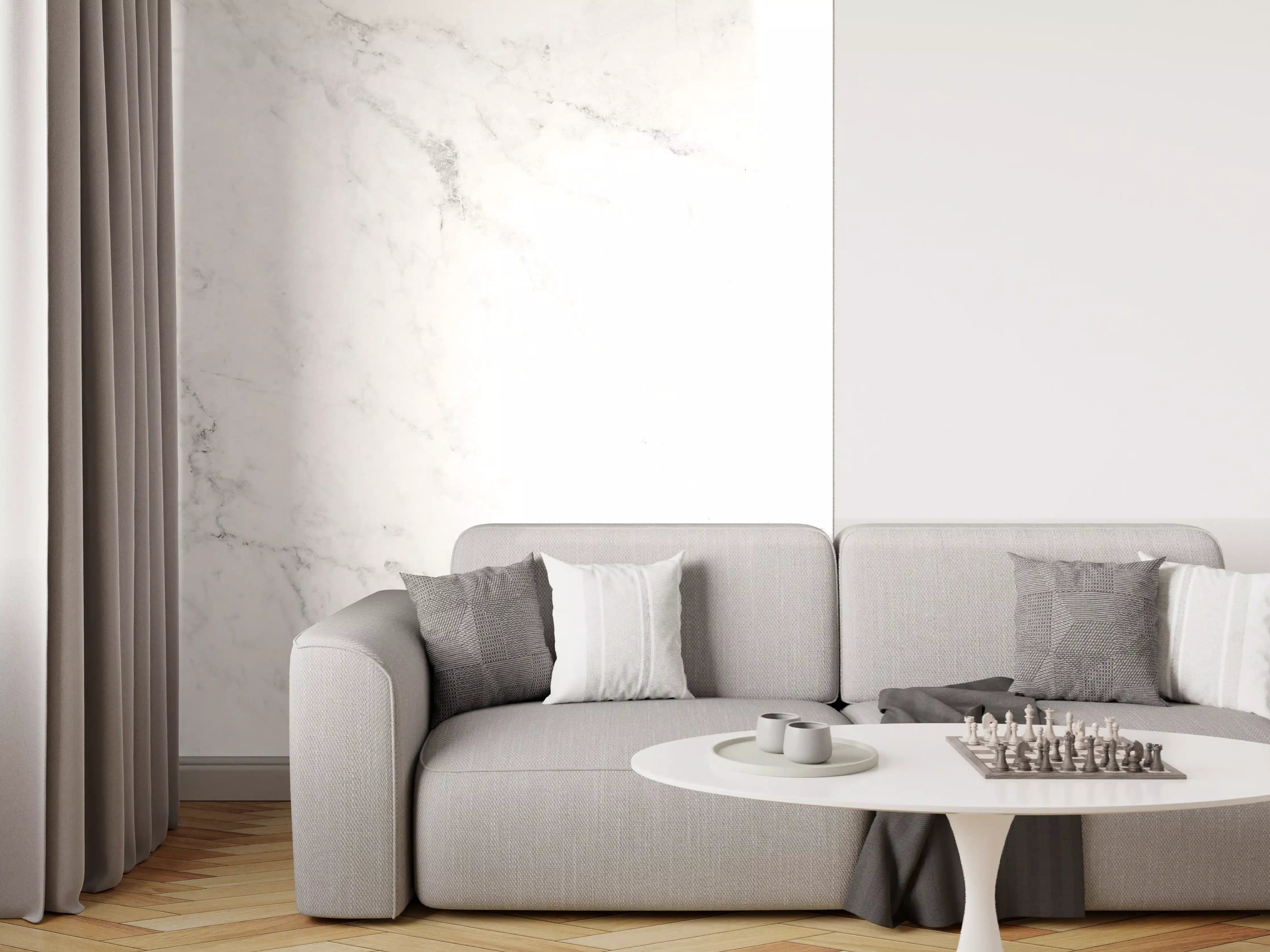 Wandverkleidung Wohnzimmer - Edler Weiß-Marmor-Effekt