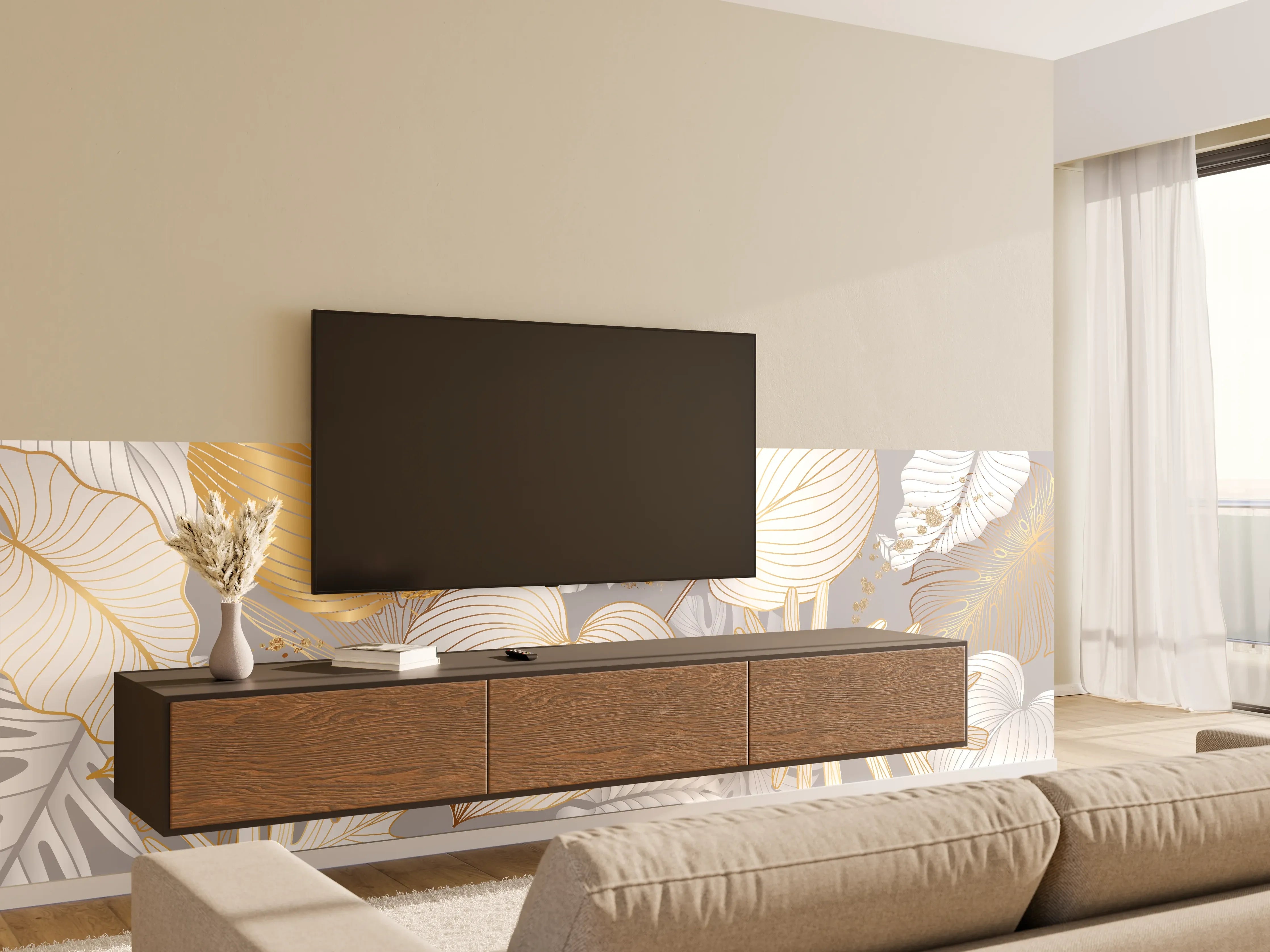 Wandverkleidung Wohnzimmer - Edles Gold-Blatt-Design