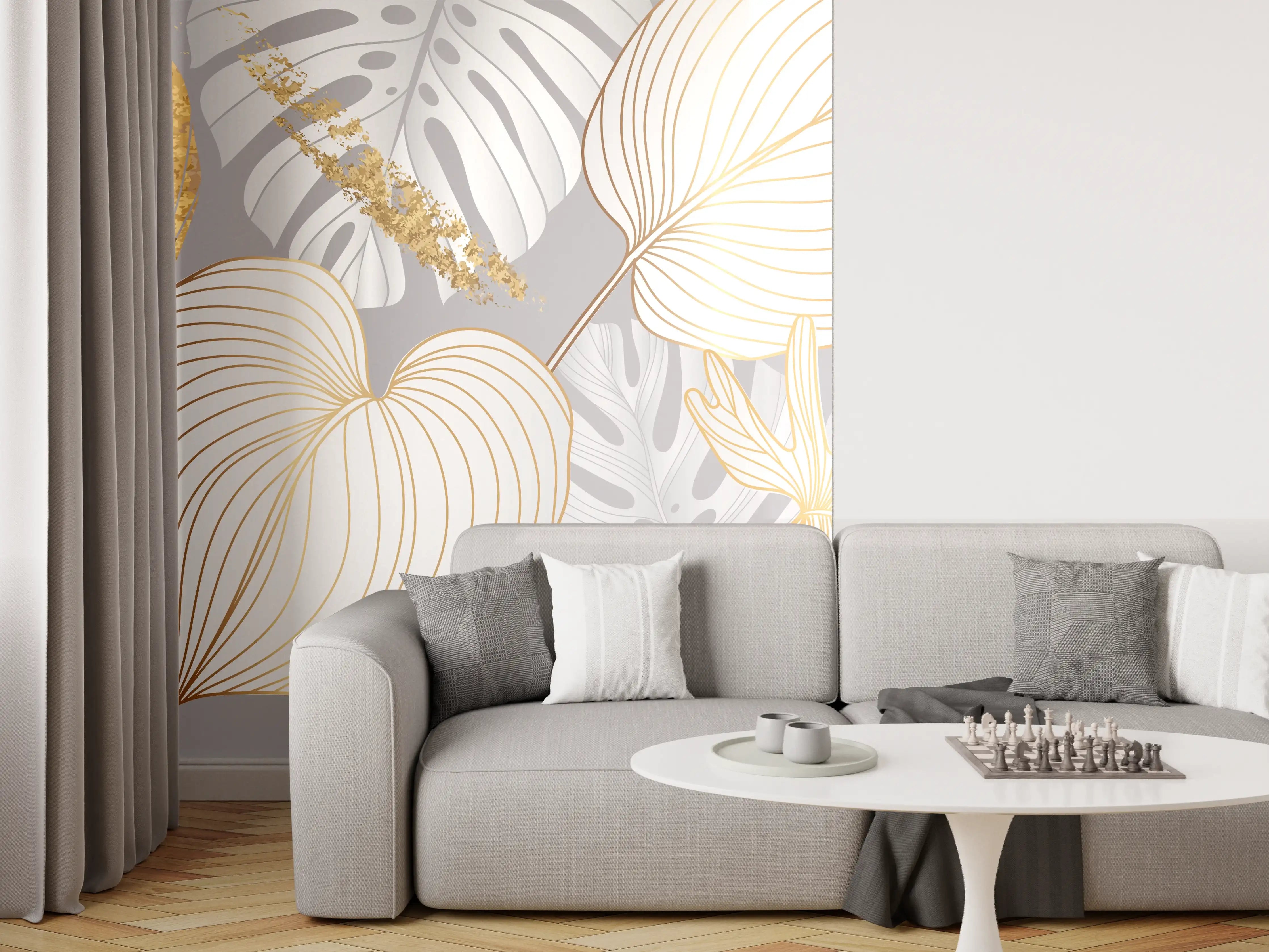 Wandverkleidung Wohnzimmer - Edles Gold-Blatt-Design