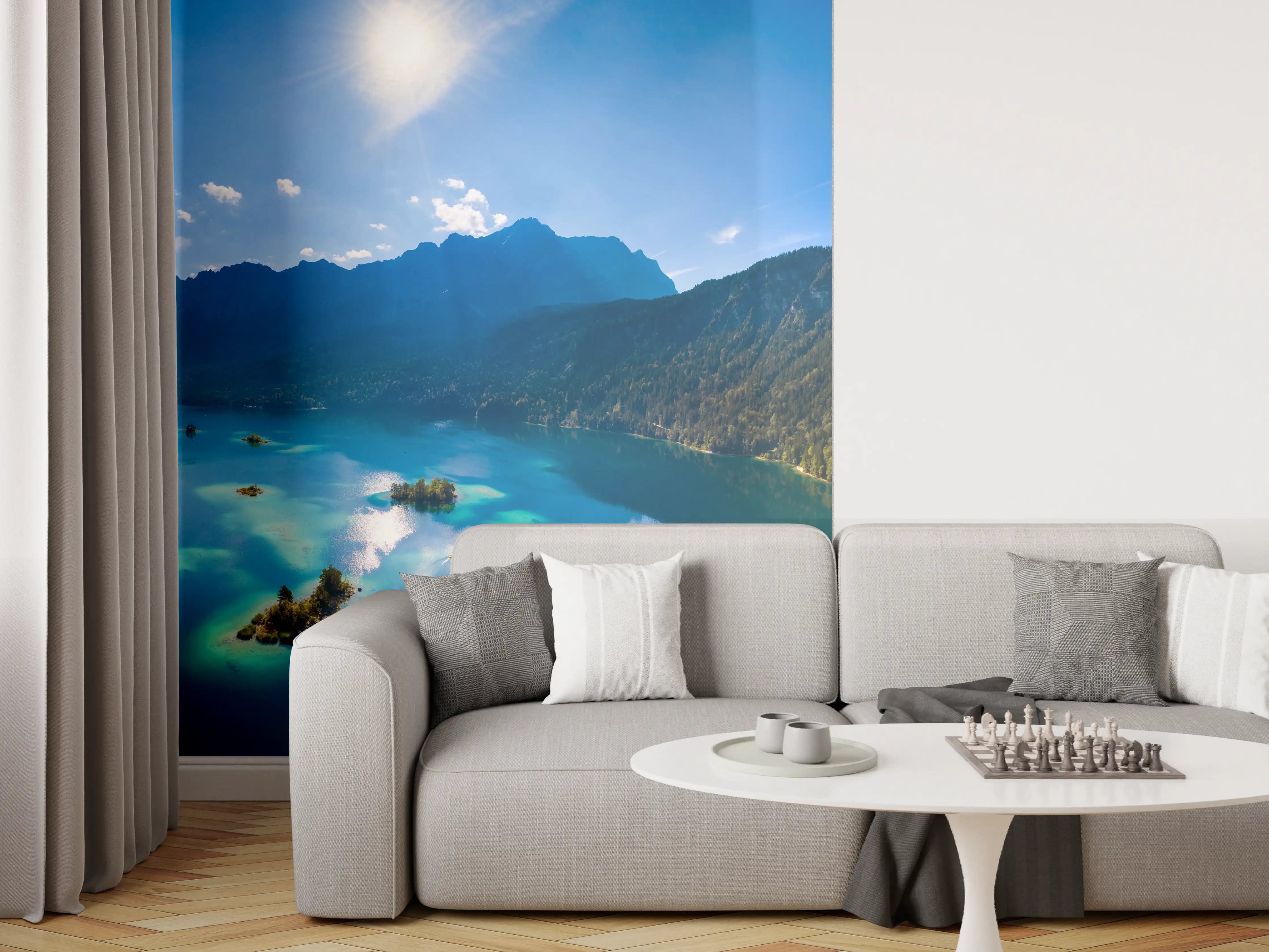 Wandverkleidung Wohnzimmer - Eibsees mit der Zugspitze im Hintergrund