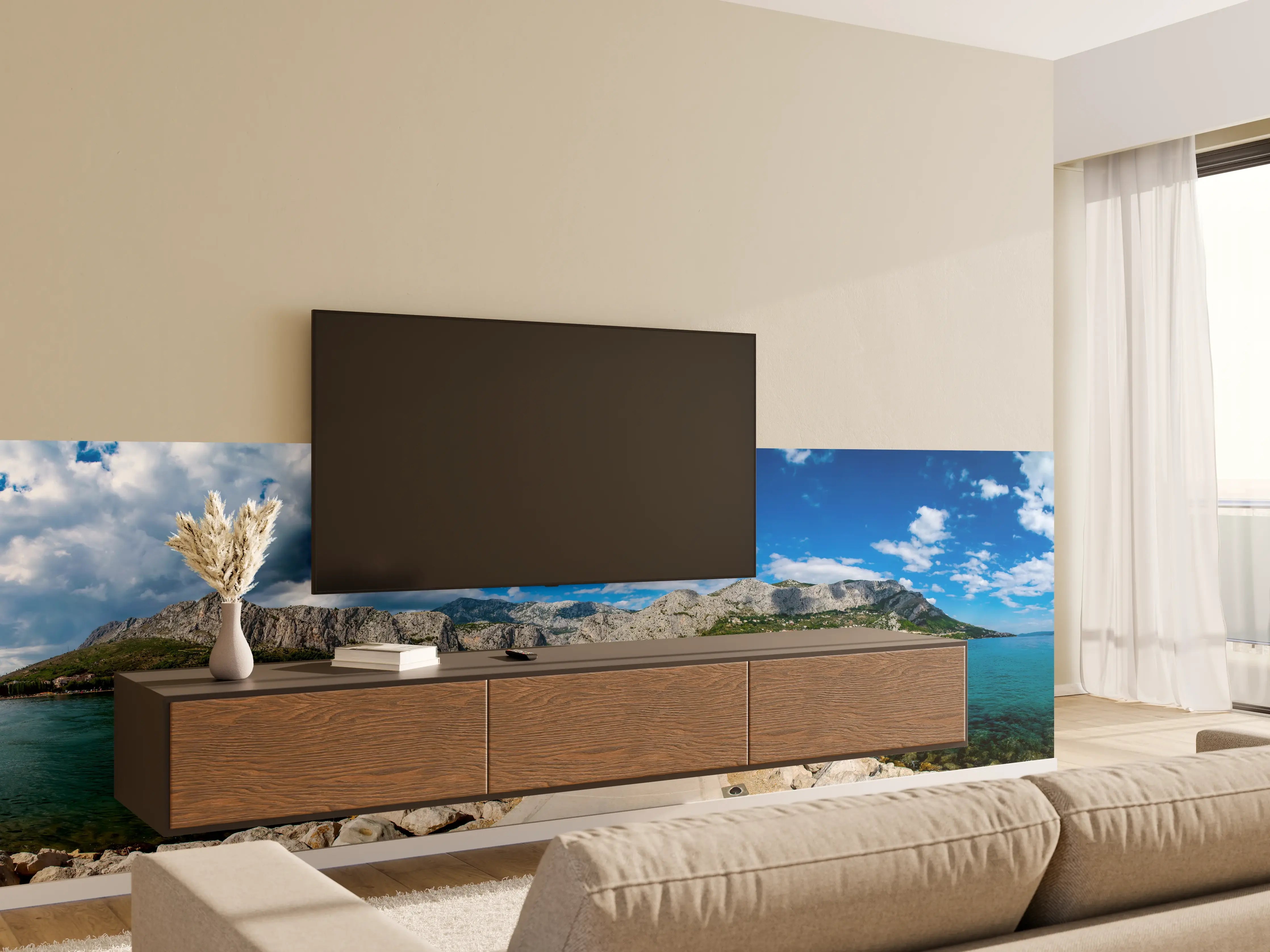 Wandverkleidung Wohnzimmer - Ein Panoramabild von Omis - Kroatien